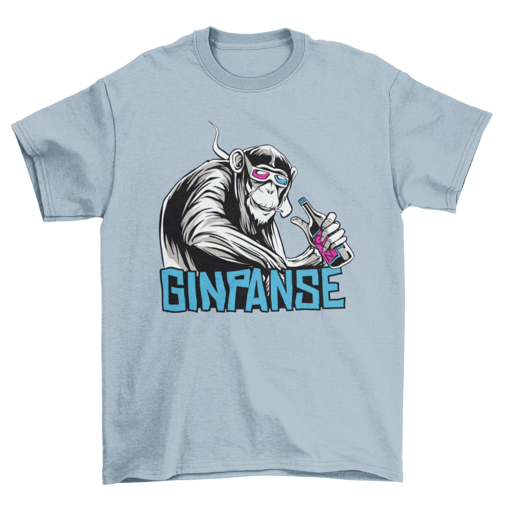 Funny t-shirt featuring a smirking chimpanzee smoking with the caption 'Ginpanse', showcasing a humorous design.