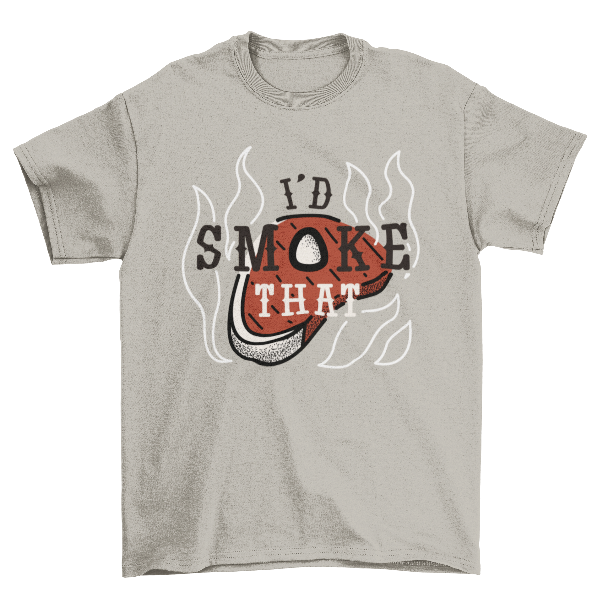 Funny hot steak meat t-shirt featuring a steak graphic and the quote 'I'd smoke that'.