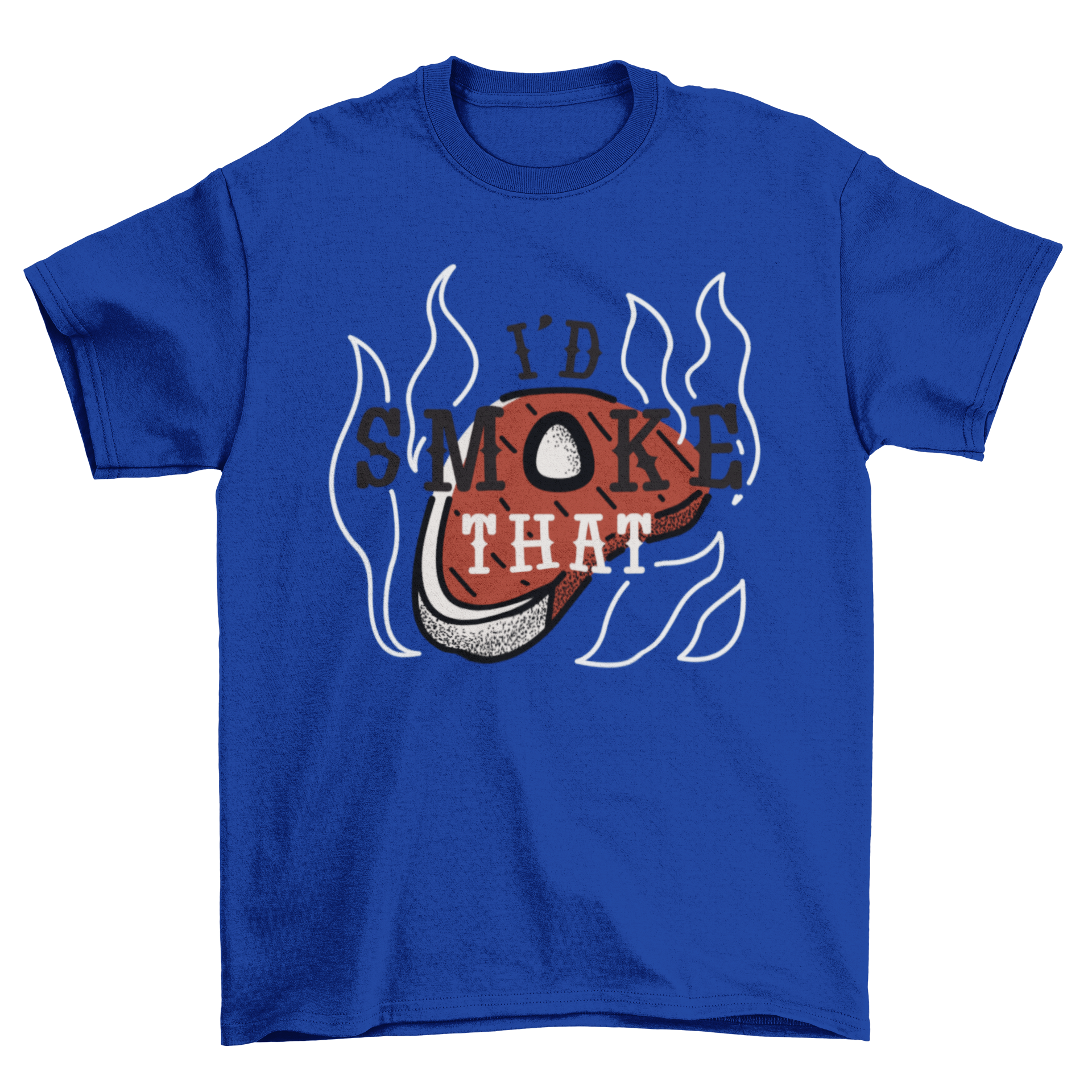 Funny hot steak meat t-shirt featuring a steak graphic and the quote 'I'd smoke that'.