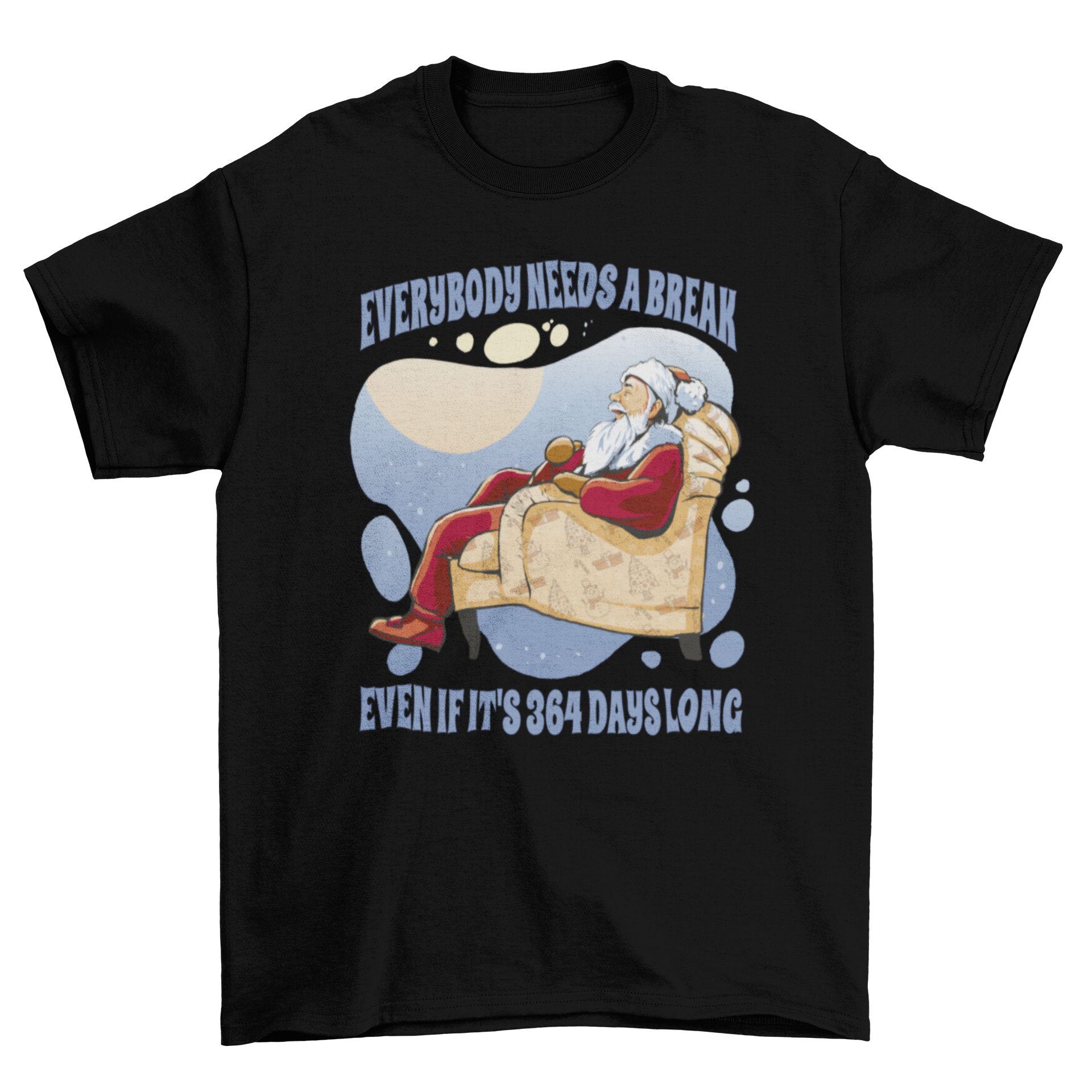 Funny Lazy Santa Christmas t-shirt featuring a sleeping Santa and humorous quote.