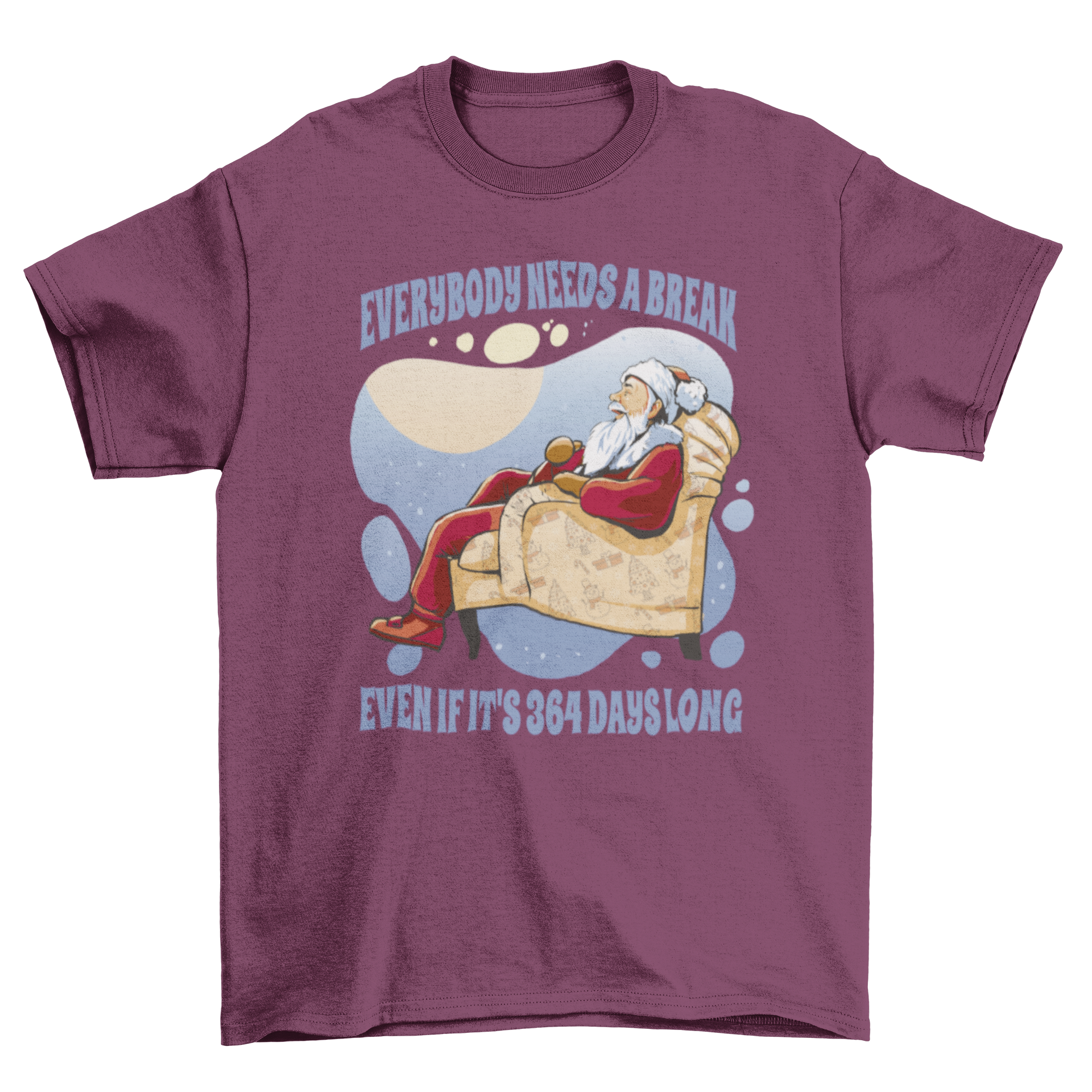 Funny Lazy Santa Christmas t-shirt featuring a sleeping Santa and humorous quote.