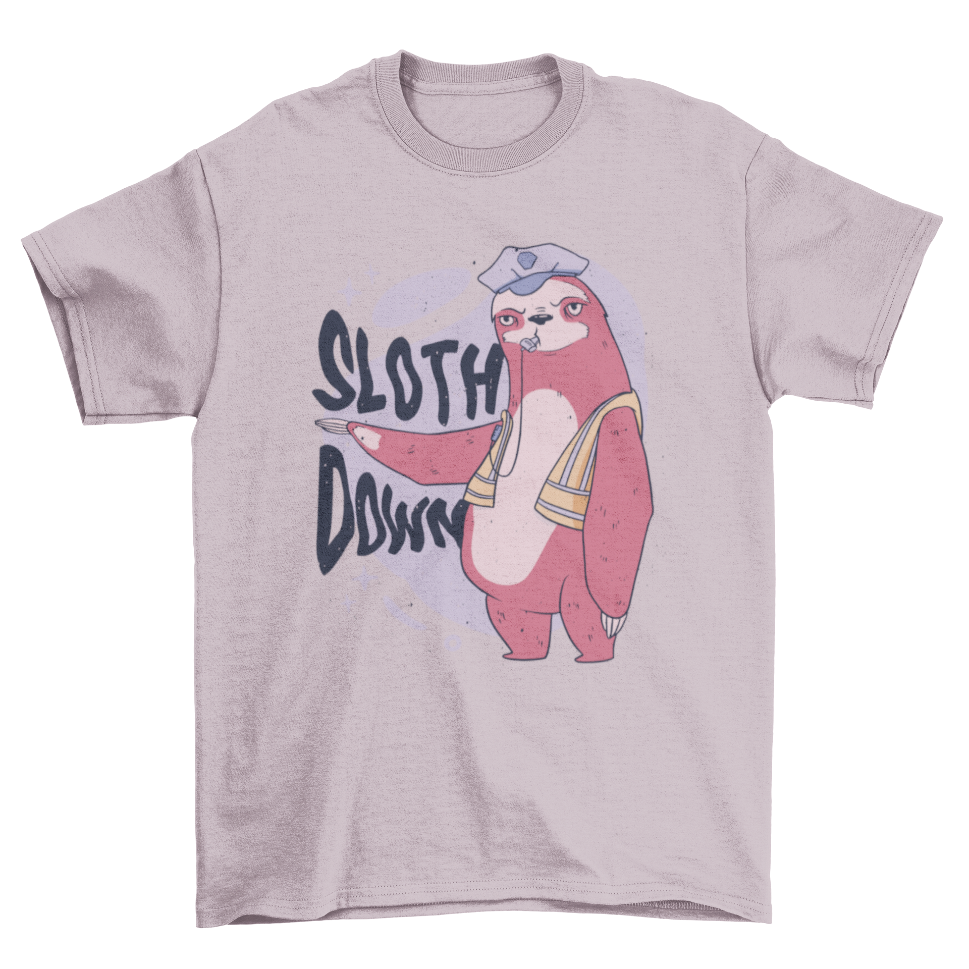 Funny police sloth animal t-shirt featuring a sloth in a police uniform with the quote 'Sloth down'.