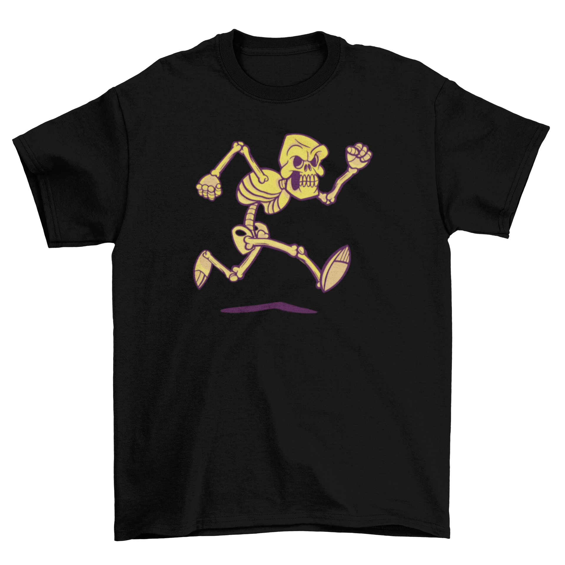 A humorous t-shirt featuring a skeleton running, perfect for fitness enthusiasts.