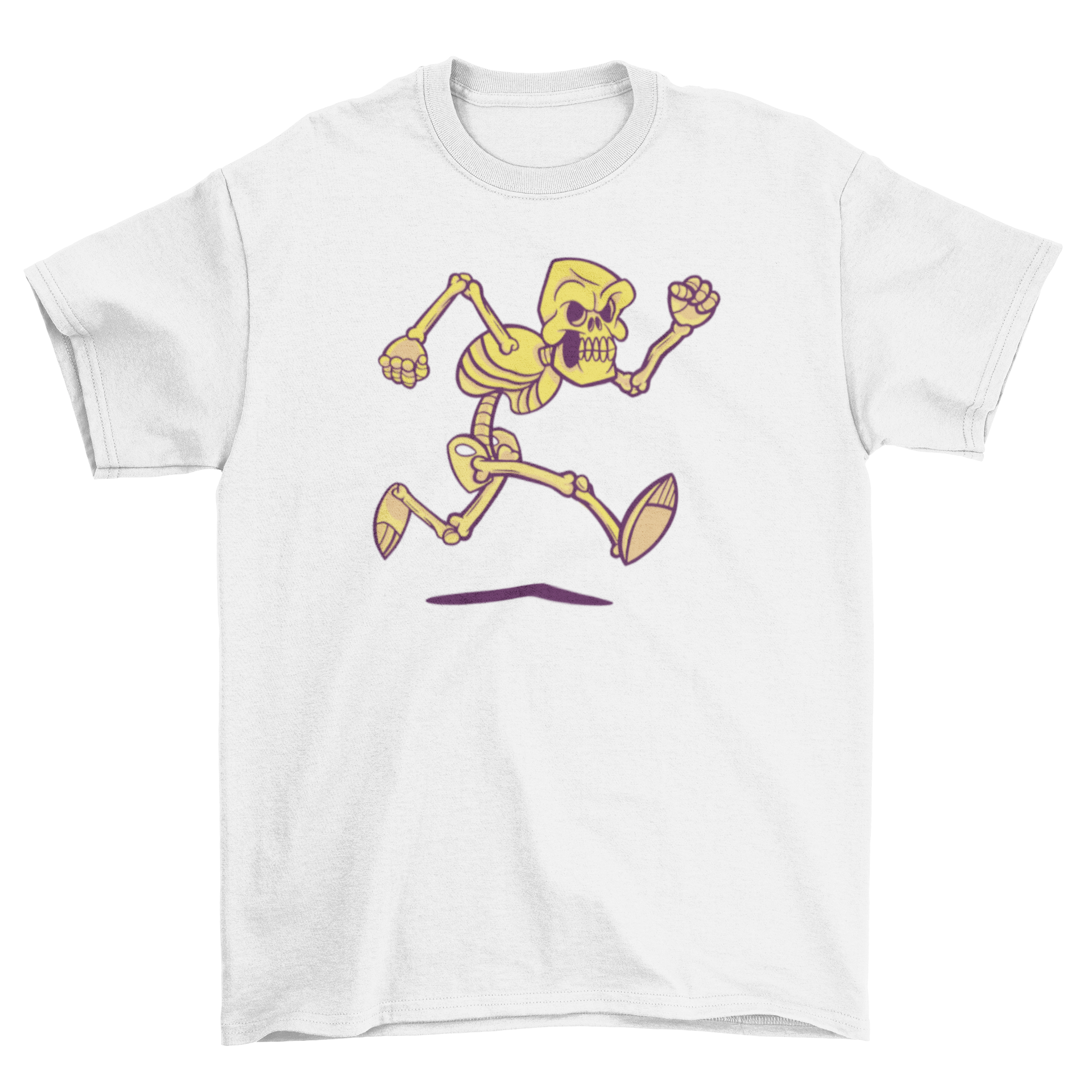 A humorous t-shirt featuring a skeleton running, perfect for fitness enthusiasts.