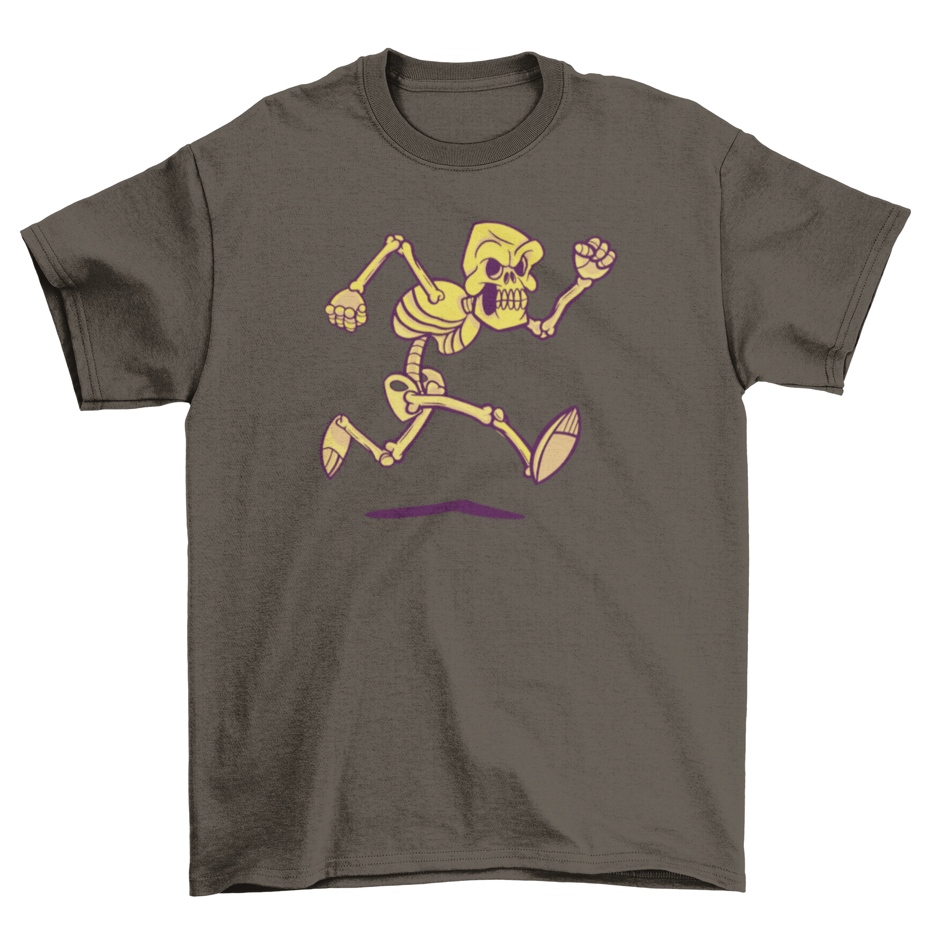 A humorous t-shirt featuring a skeleton running, perfect for fitness enthusiasts.