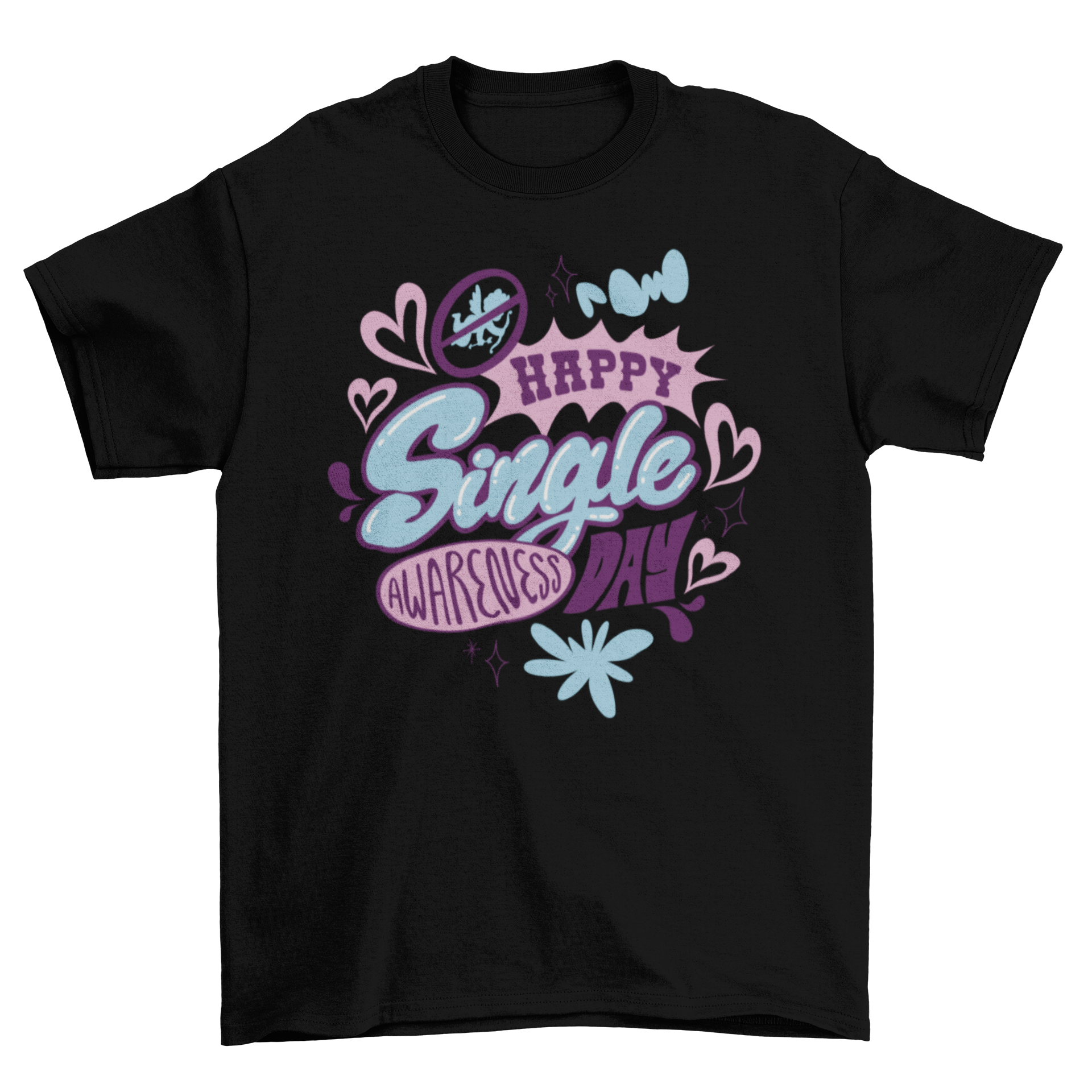 Funny anti-Valentine's t-shirt with the quote 'Happy Single Awareness Day' printed on it.