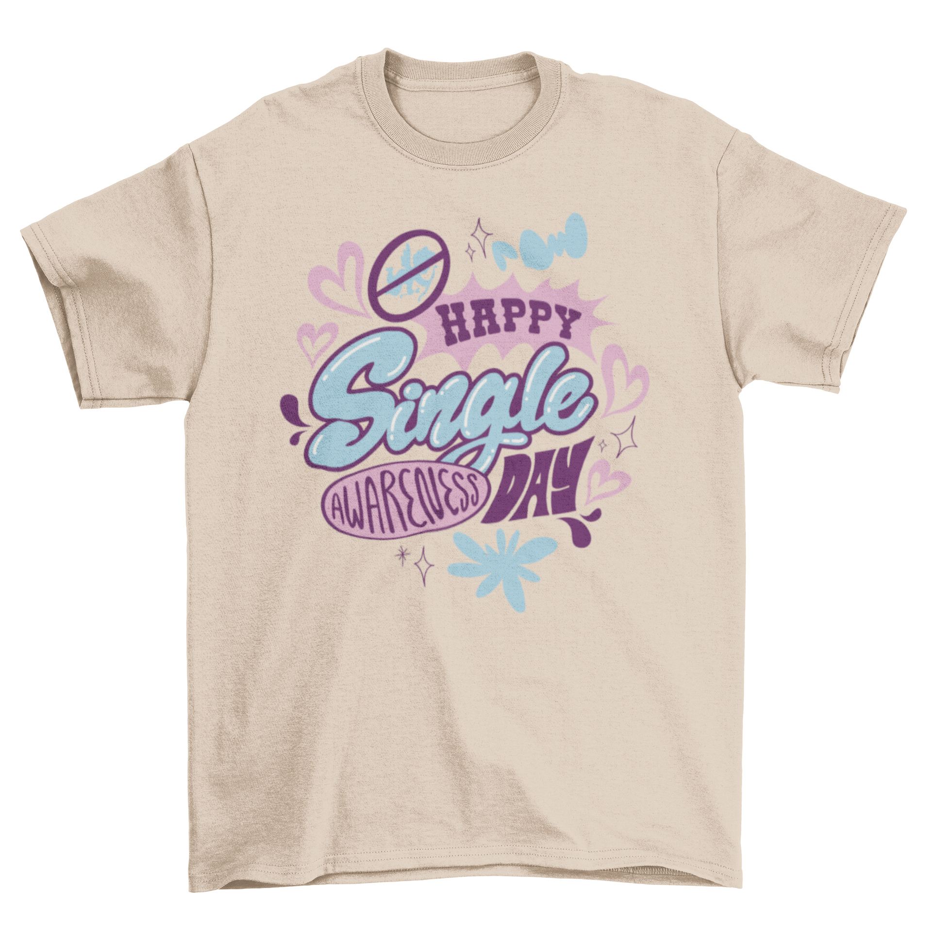 Funny anti-Valentine's t-shirt with the quote 'Happy Single Awareness Day' printed on it.