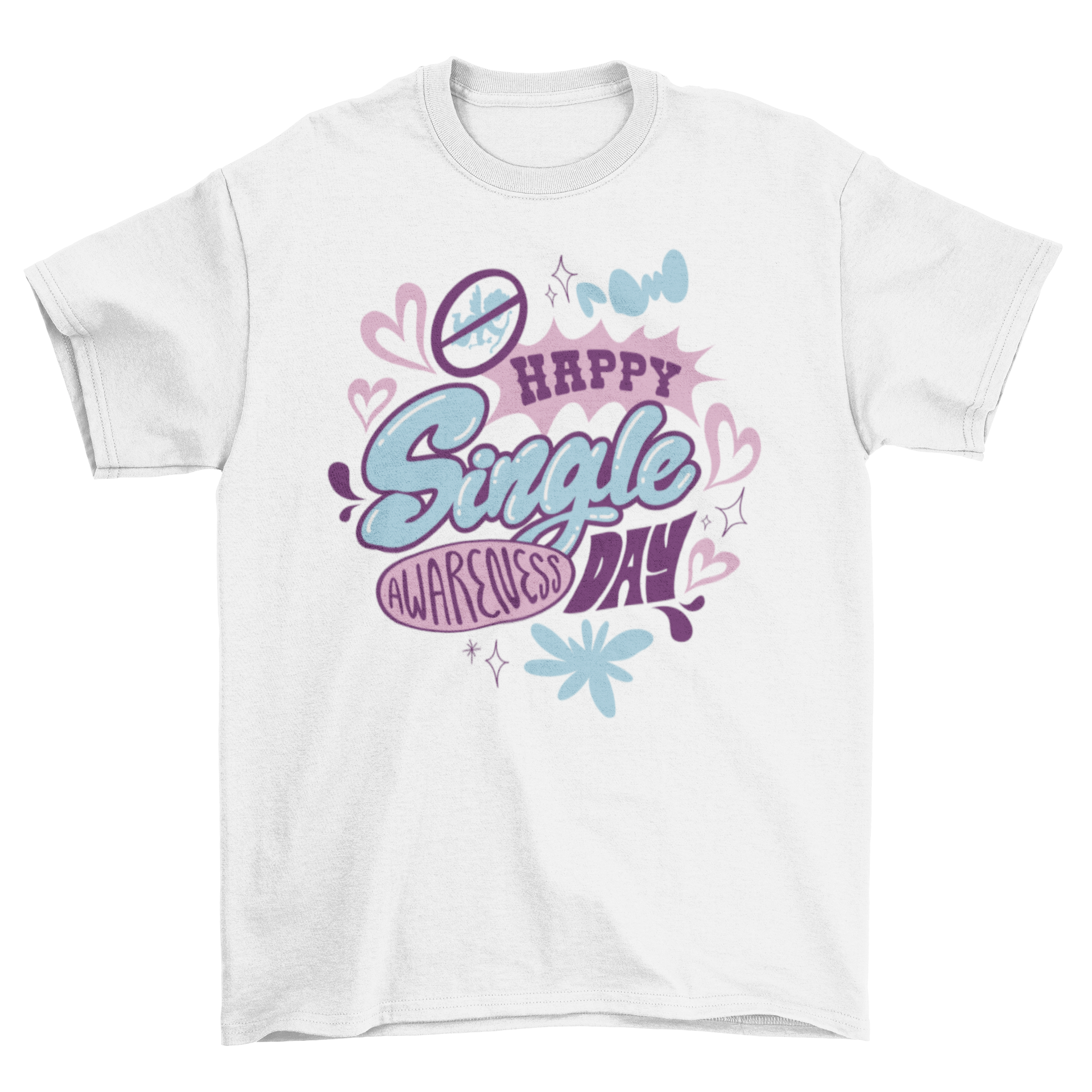 Funny anti-Valentine's t-shirt with the quote 'Happy Single Awareness Day' printed on it.