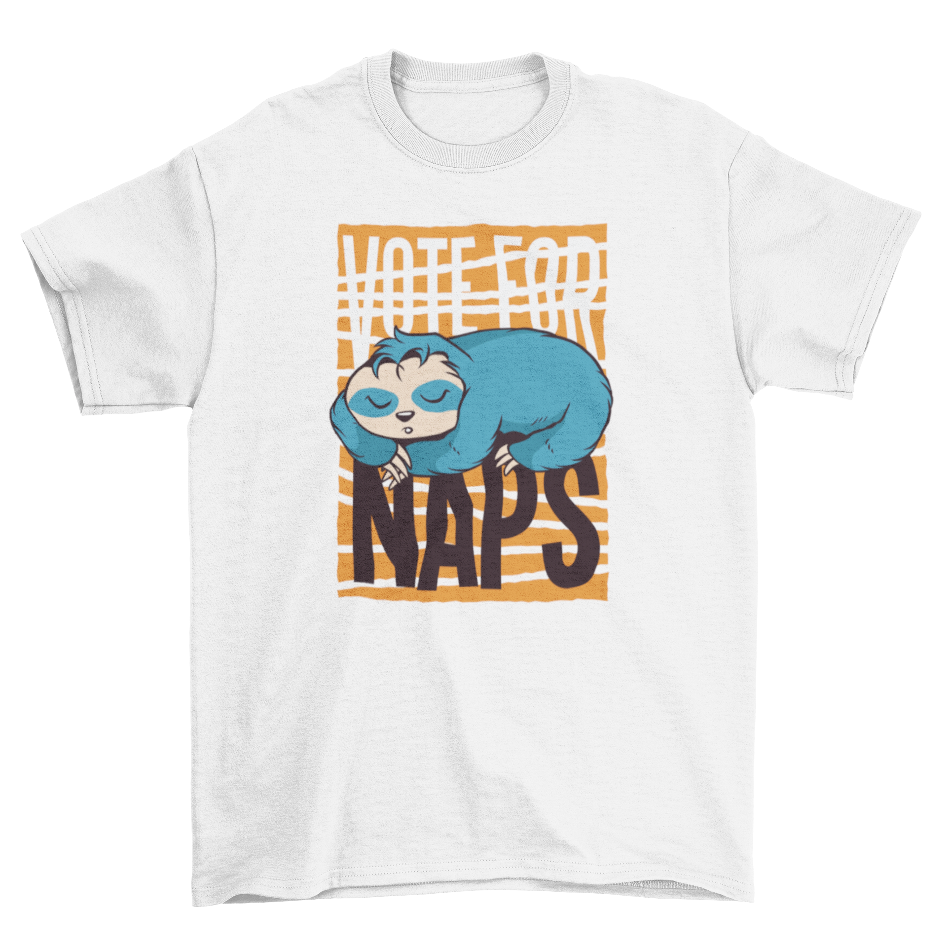 Funny Sloth Quote T-shirt featuring a cute sloth and the text 'Vote for Naps' in vibrant colors.