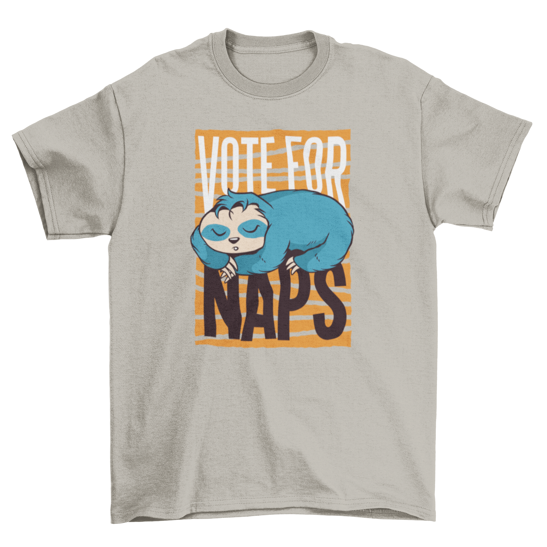 Funny Sloth Quote T-shirt featuring a cute sloth and the text 'Vote for Naps' in vibrant colors.