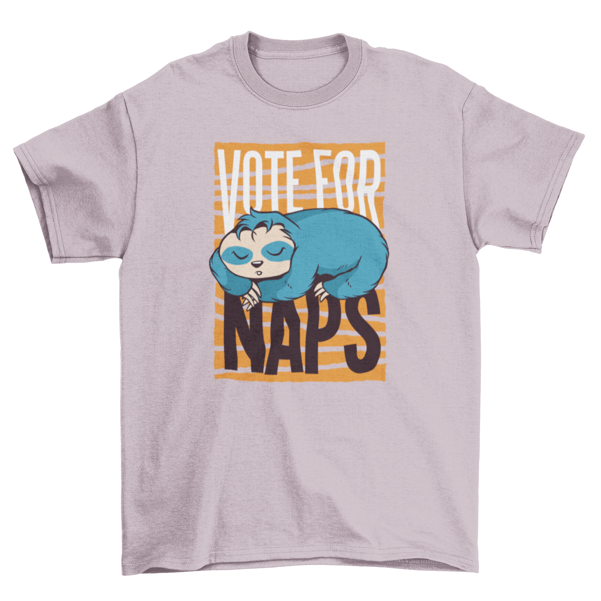 Funny Sloth Quote T-shirt featuring a cute sloth and the text 'Vote for Naps' in vibrant colors.