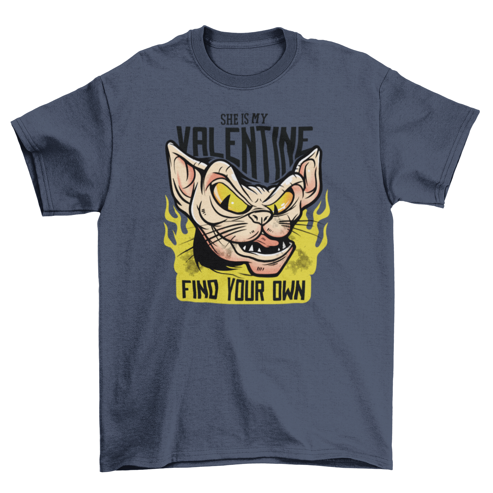 Funny Valentine's Day t-shirt featuring an angry cat and a humorous quote.