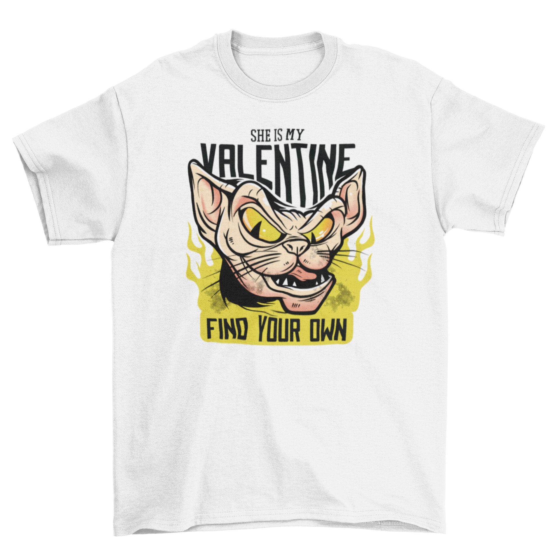 Funny Valentine's Day t-shirt featuring an angry cat and a humorous quote.