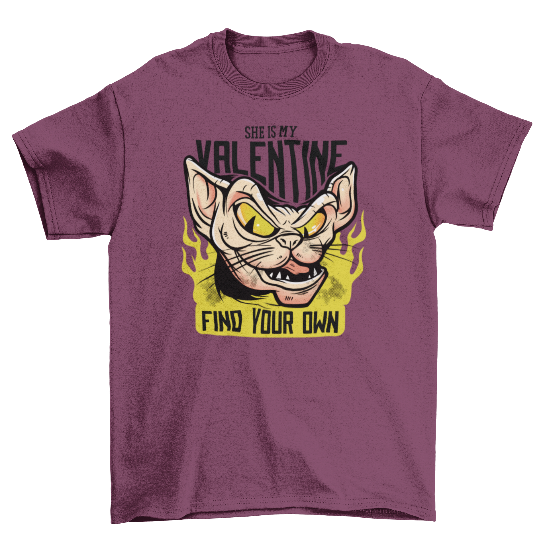 Funny Valentine's Day t-shirt featuring an angry cat and a humorous quote.