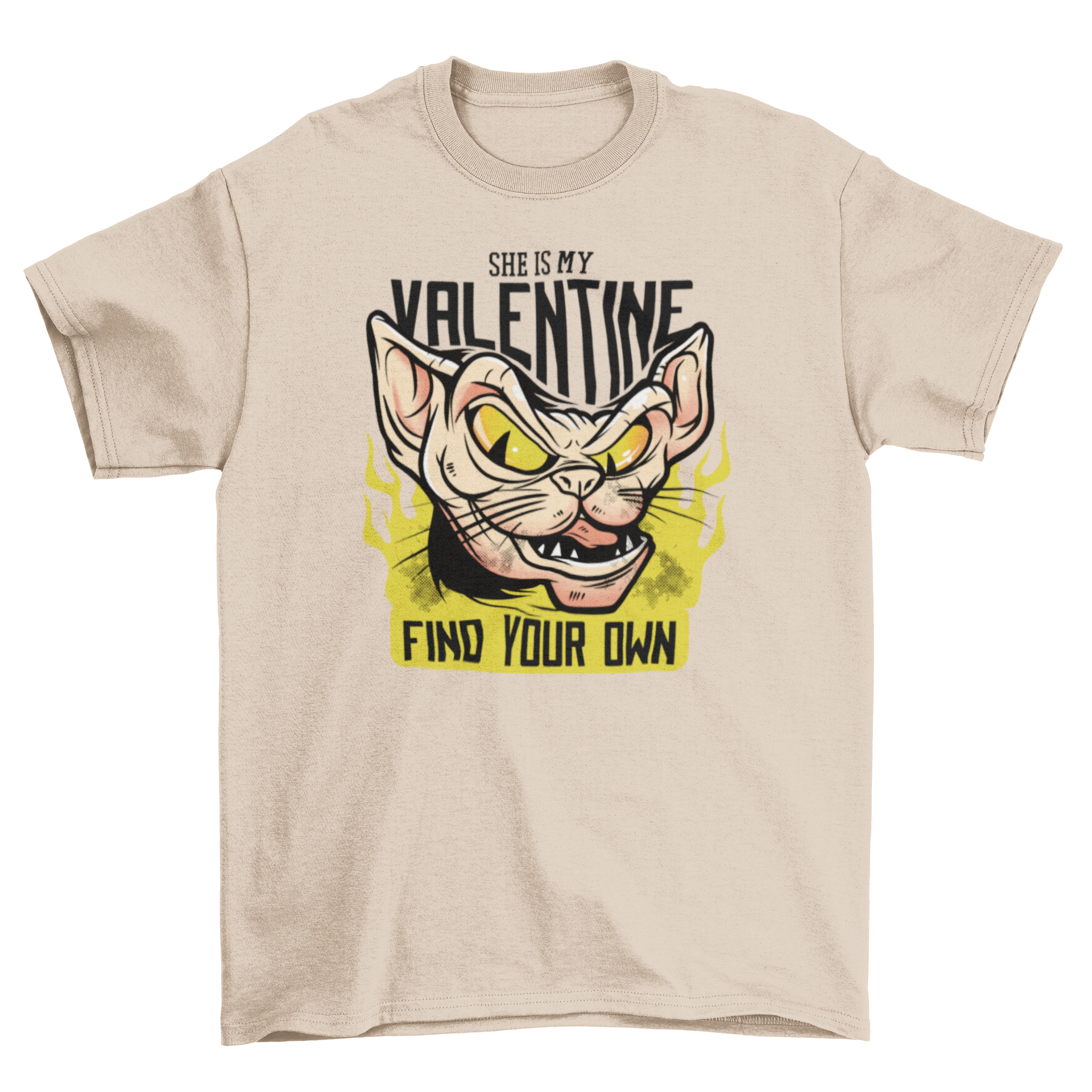 Funny Valentine's Day t-shirt featuring an angry cat and a humorous quote.