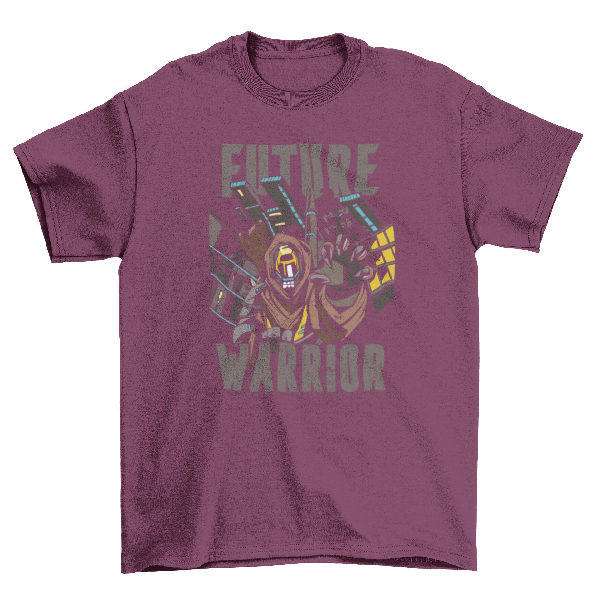 Future Warrior T-shirt featuring a futuristic character design with bold text.