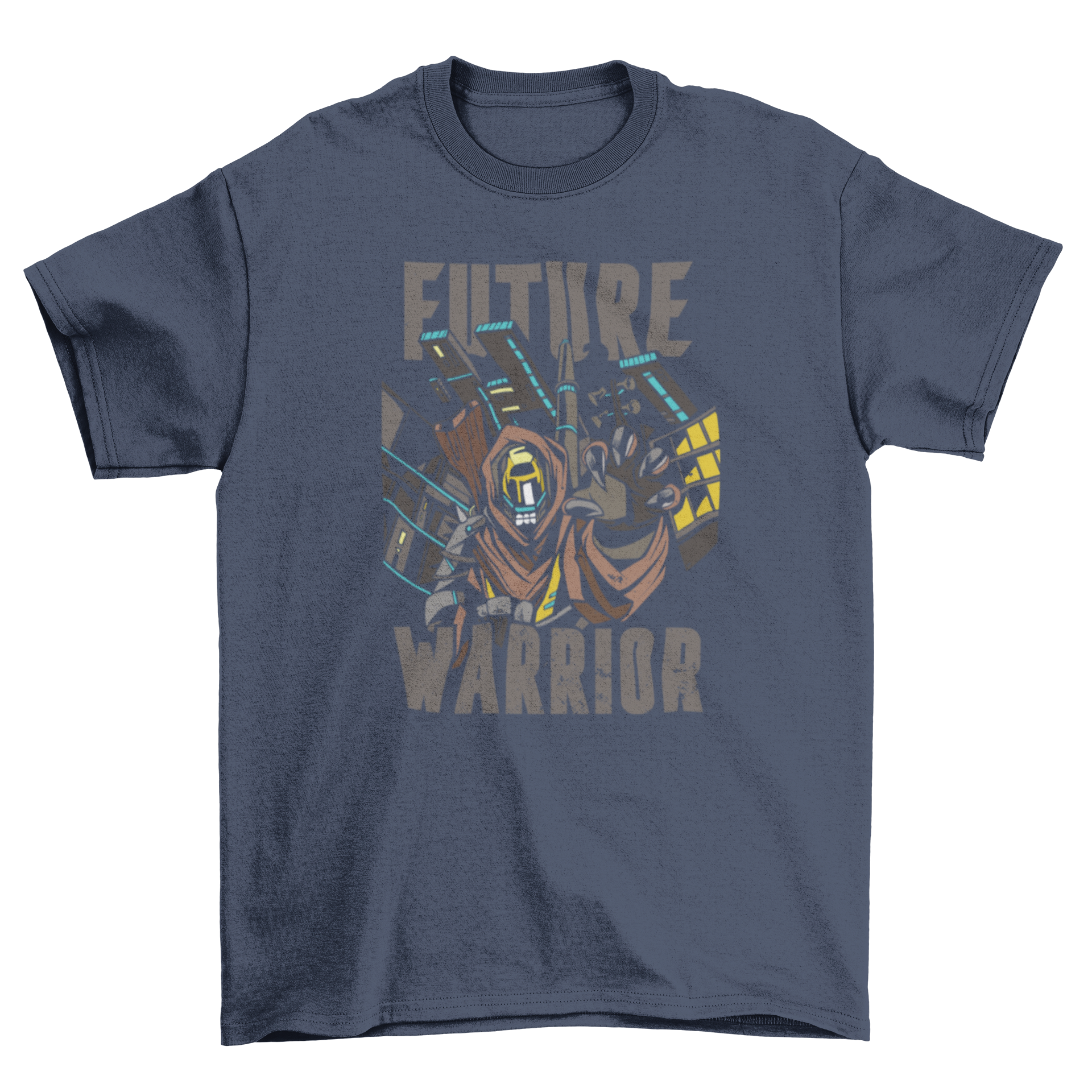 Future Warrior T-shirt featuring a futuristic character design with bold text.