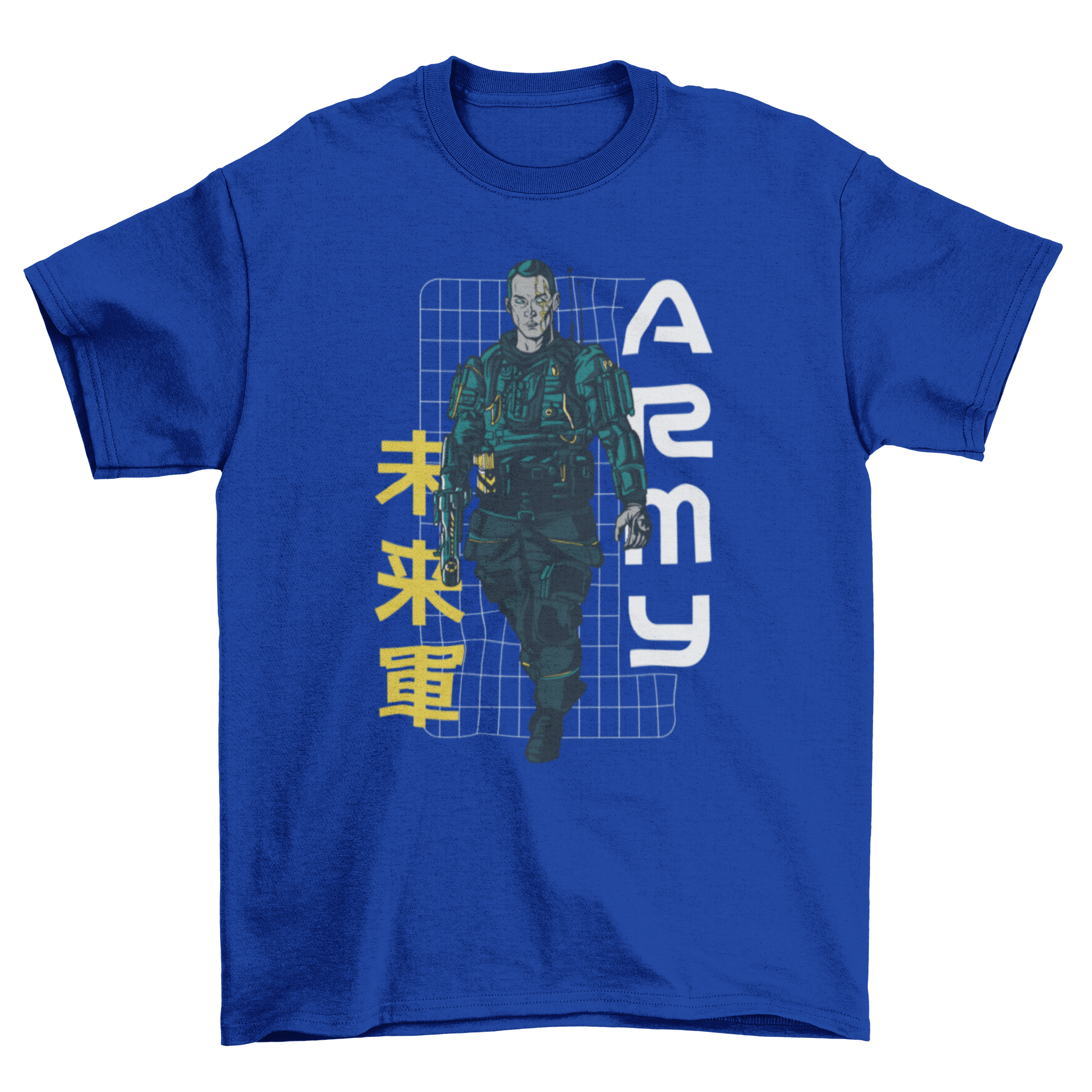 Futuristic sheriff character t-shirt featuring a detailed design of a sheriff in a modern uniform with a serious expression.