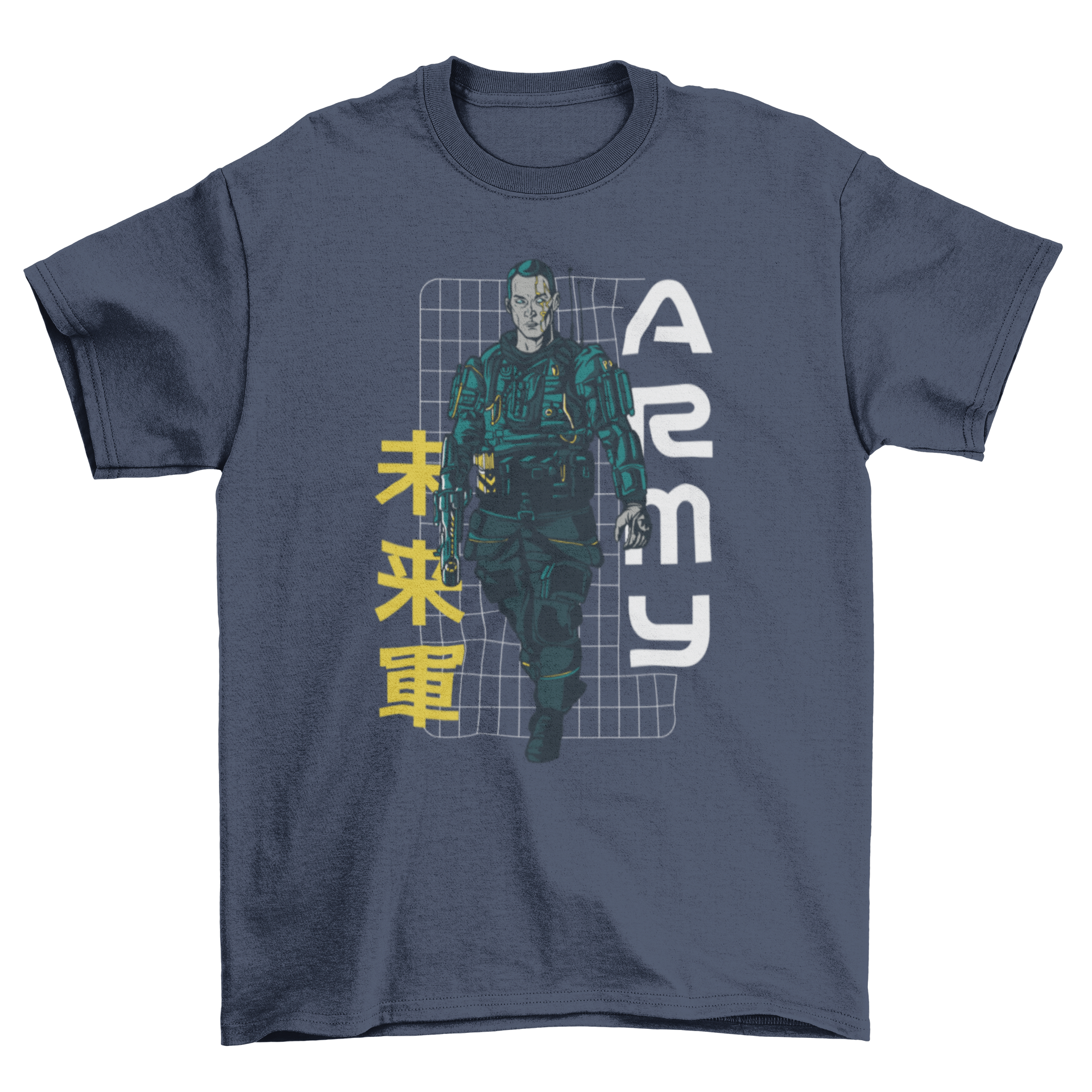 Futuristic sheriff character t-shirt featuring a detailed design of a sheriff in a modern uniform with a serious expression.