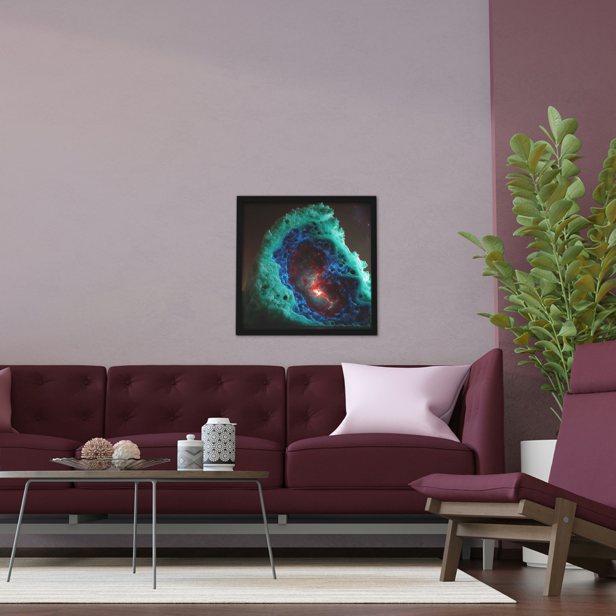 A stunning Galaxy Effects Framed Poster featuring a vibrant cosmic design in a hand-crafted wooden frame, ready to enhance any space.