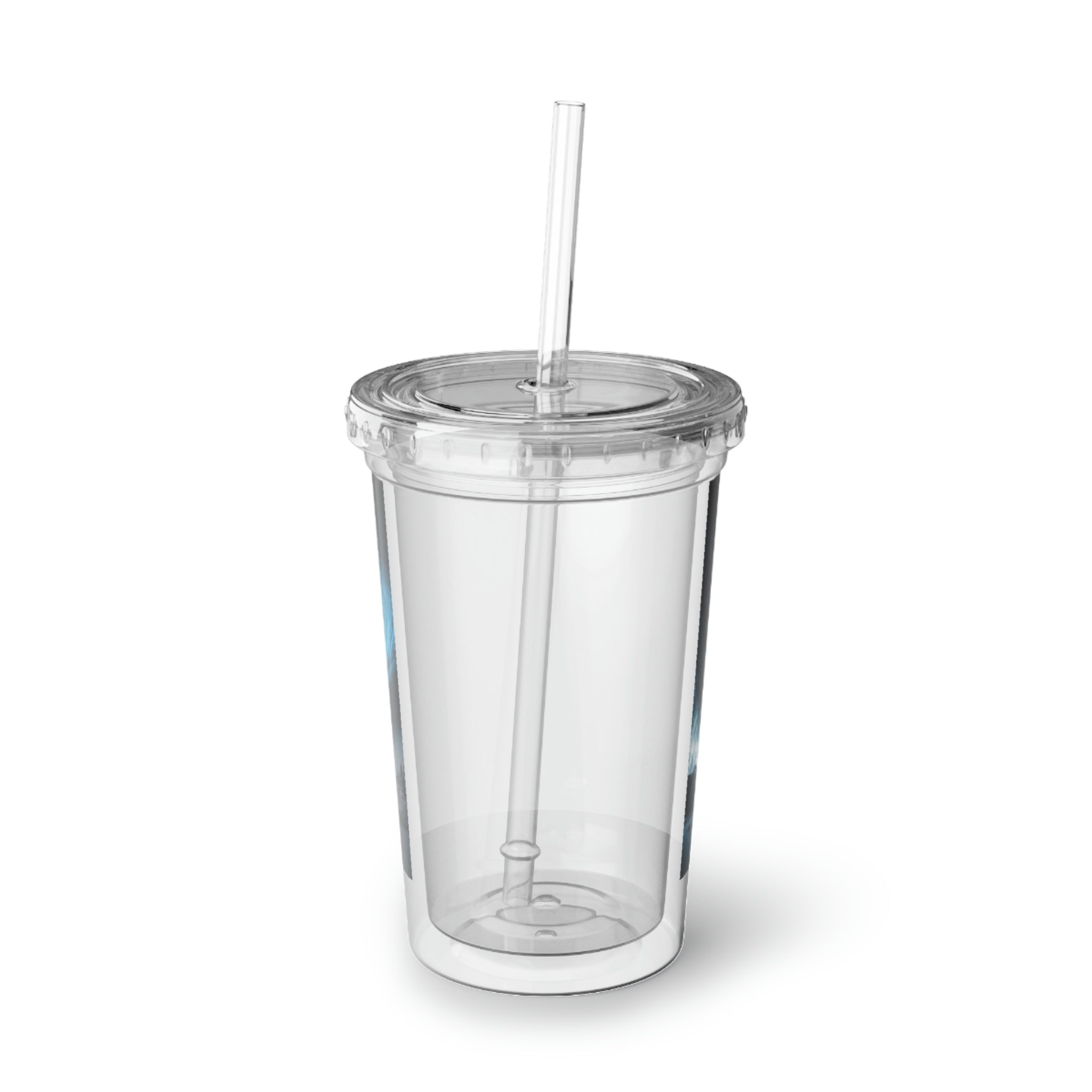 Galaxy Effects Suave Acrylic Cup with vibrant design and plastic straw, showcasing its stainless steel body and double insulation.