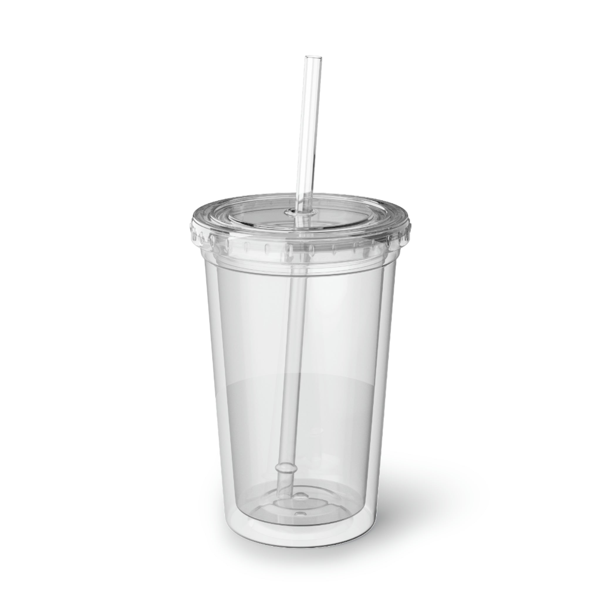 Galaxy Effects Suave Acrylic Cup in stainless steel with a black cap and straw, showcasing a vibrant custom design.