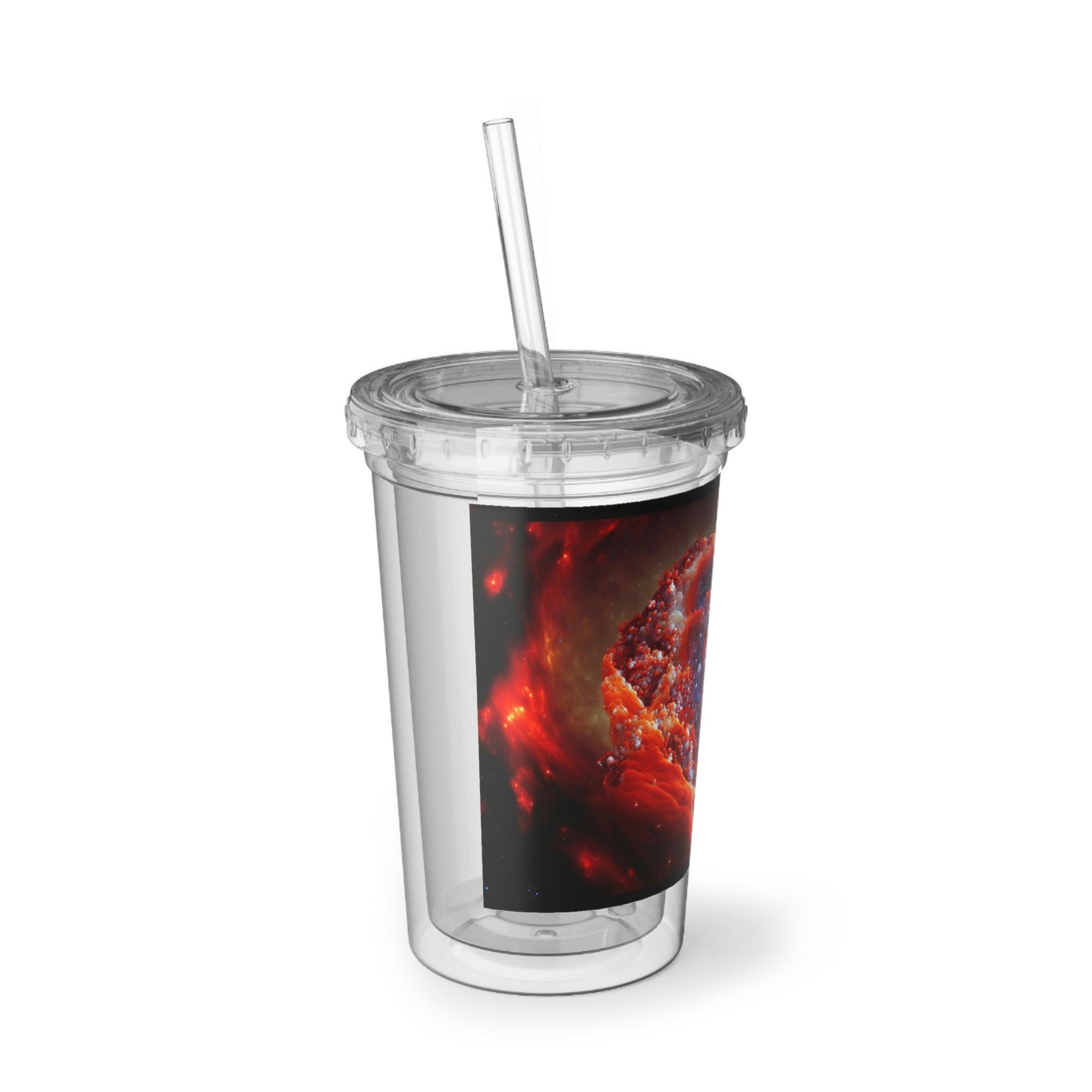 Galaxy Effects Suave Acrylic Cup with vibrant design, stainless steel body, and included straw.