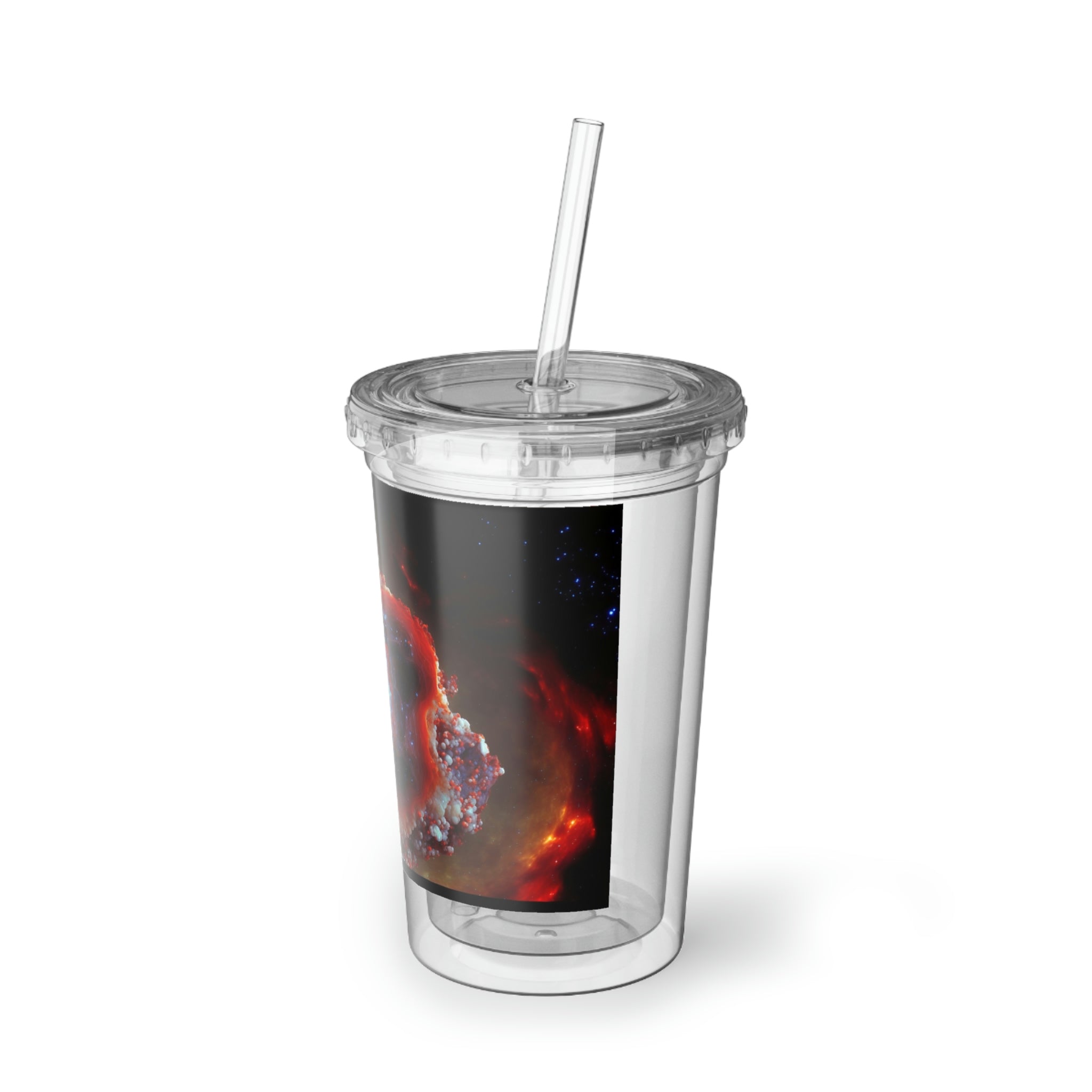 Galaxy Effects Suave Acrylic Cup with vibrant design, stainless steel body, and included straw.