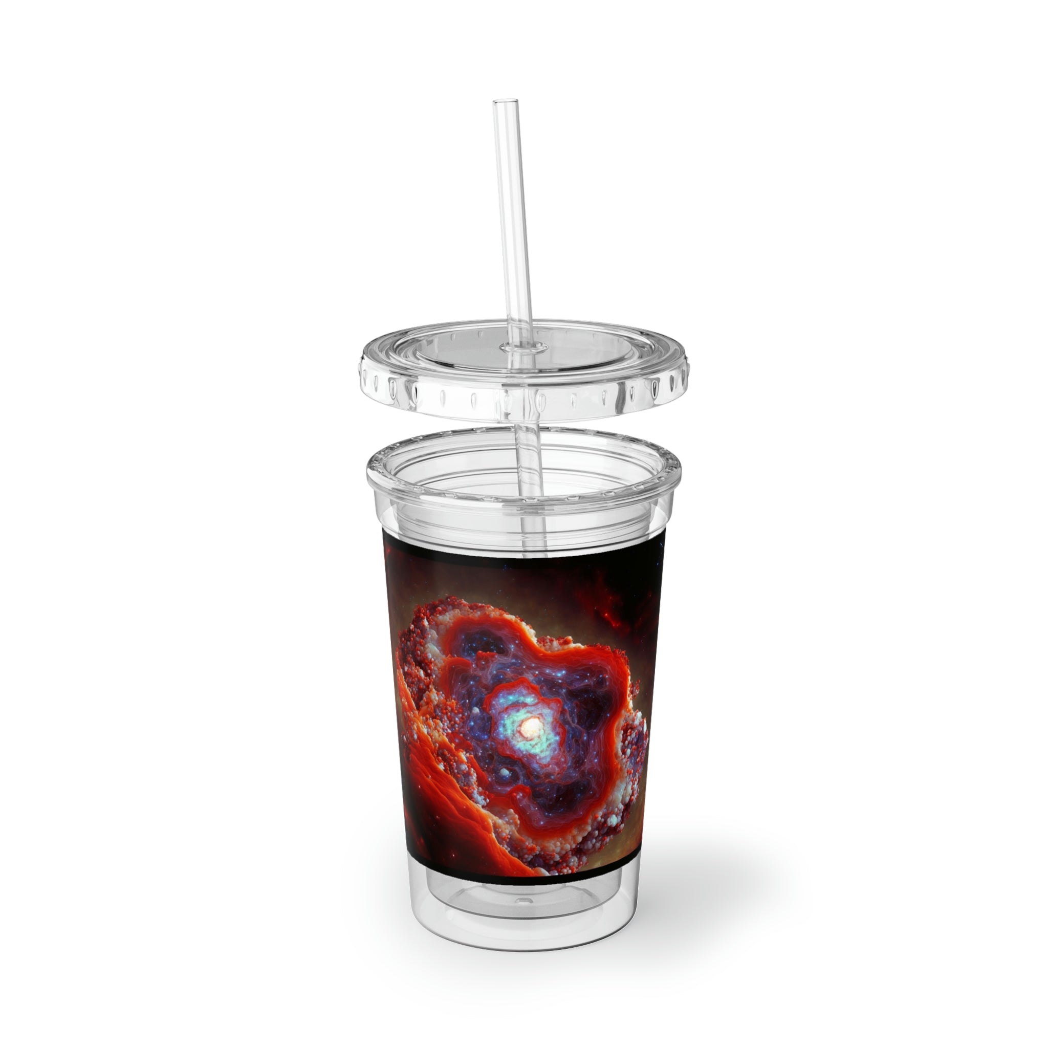 Galaxy Effects Suave Acrylic Cup with vibrant design, stainless steel body, and included straw.