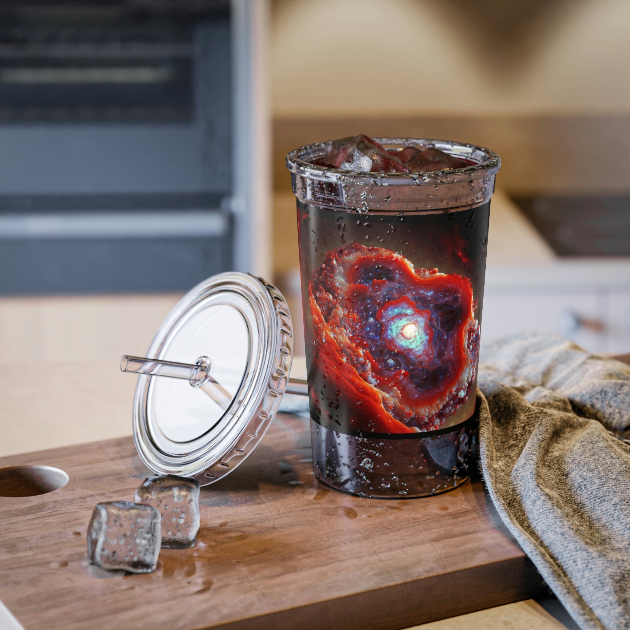 Galaxy Effects Suave Acrylic Cup with vibrant design, stainless steel body, and included straw.