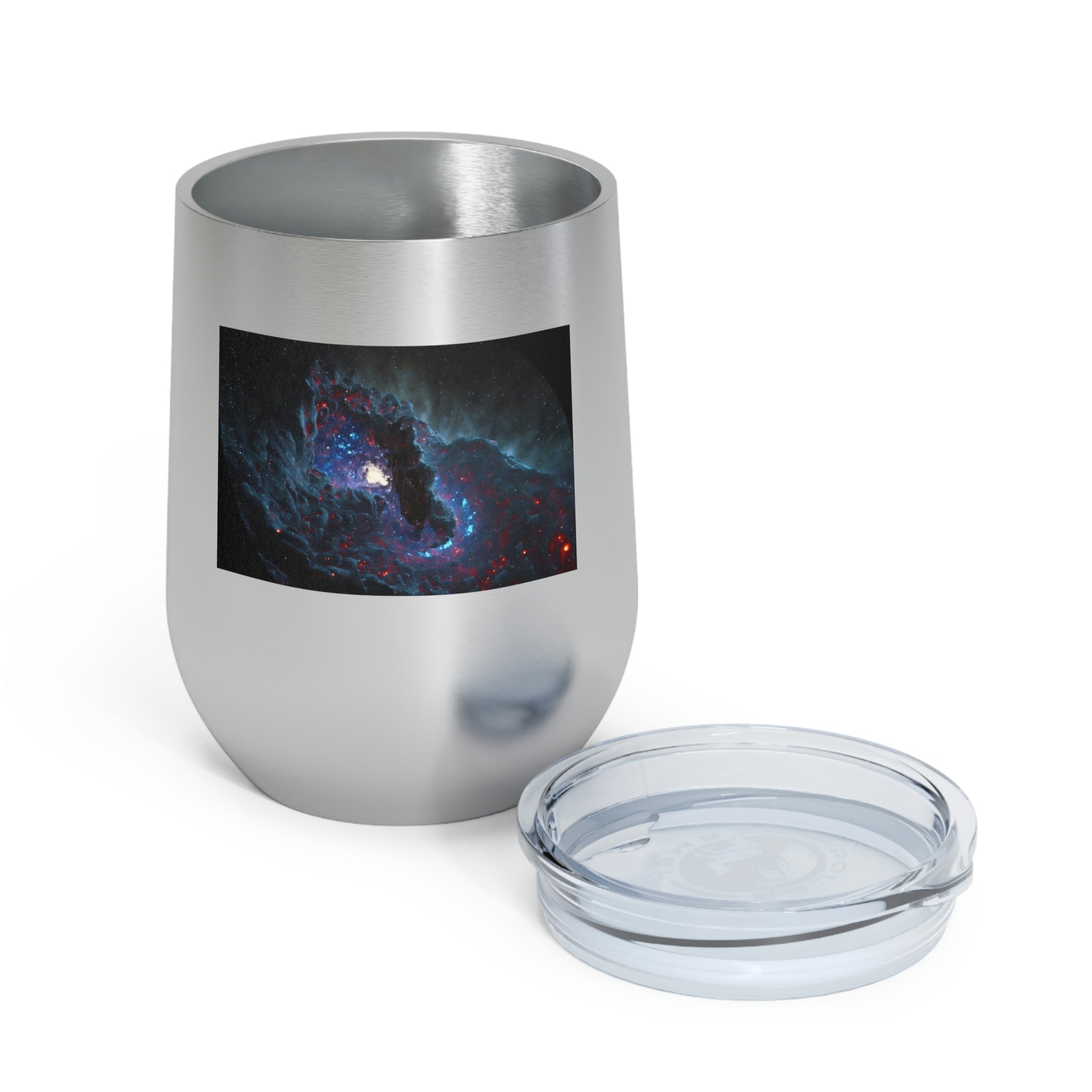 Galaxy Effects Wine Tumbler with a vibrant galaxy design, featuring a clear plastic lid and double-wall insulation.