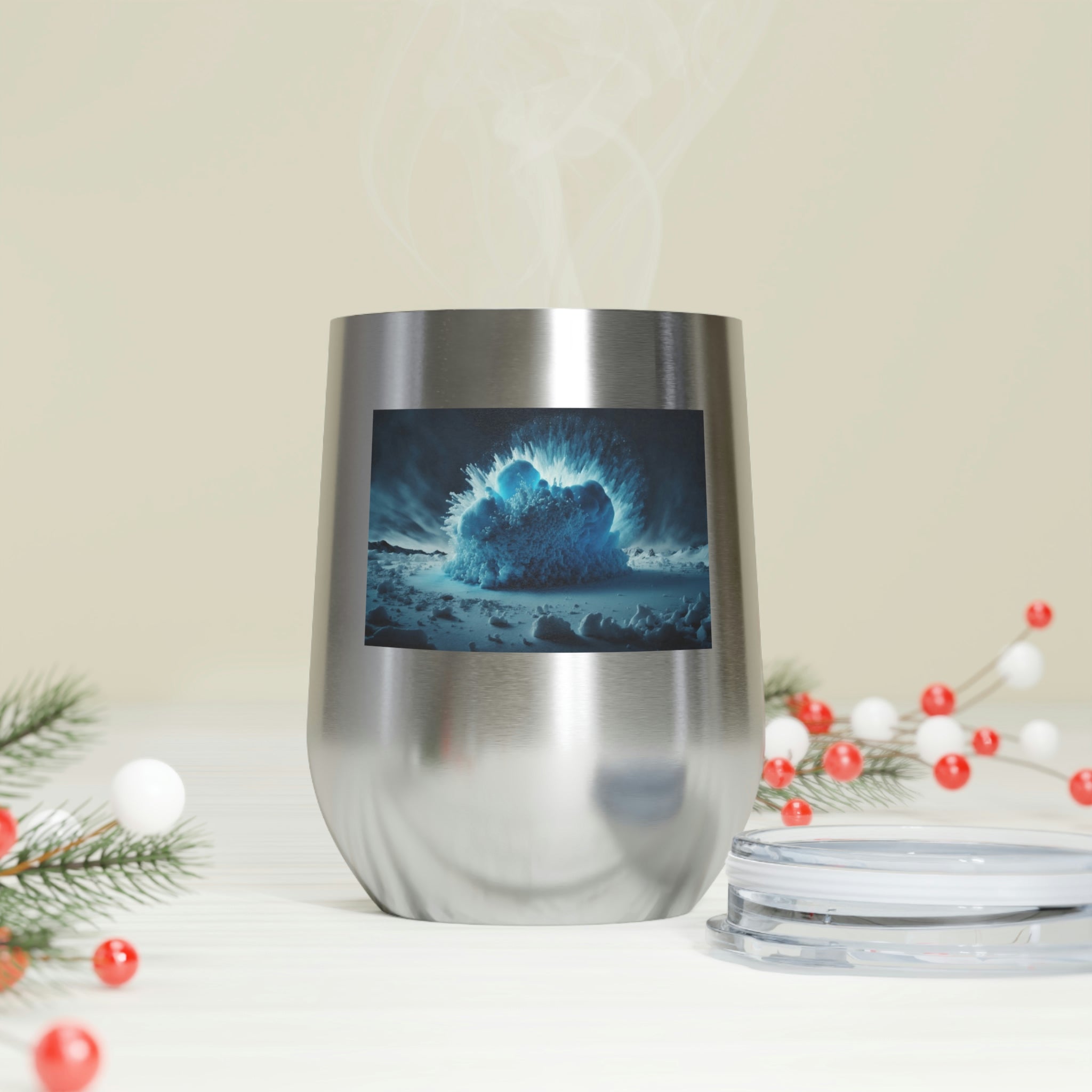 Galaxy Effects Wine Tumbler with vibrant colors and clear lid, perfect for hot and cold beverages.