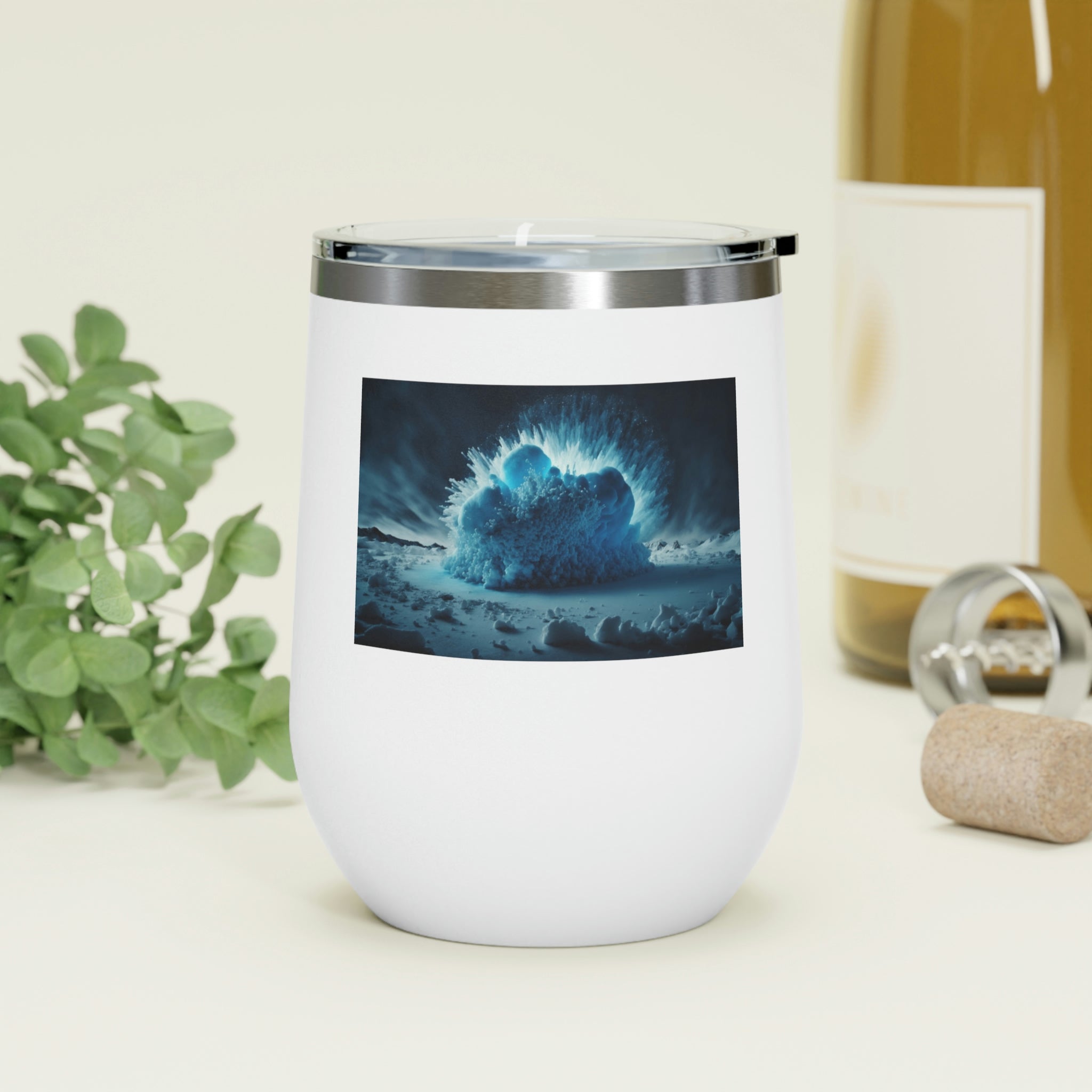 Galaxy Effects Wine Tumbler with vibrant colors and clear lid, perfect for hot and cold beverages.