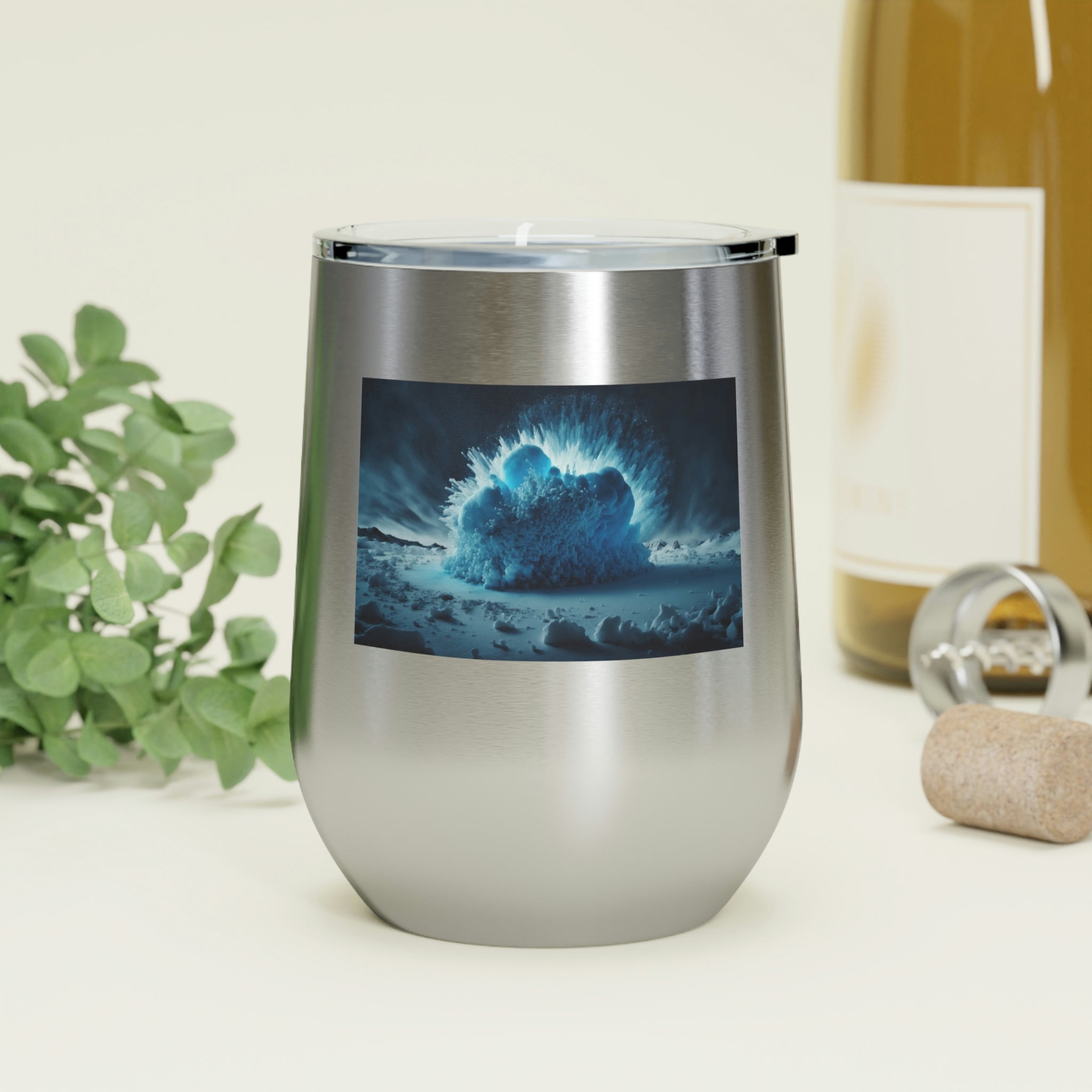 Galaxy Effects Wine Tumbler with vibrant colors and clear lid, perfect for hot and cold beverages.