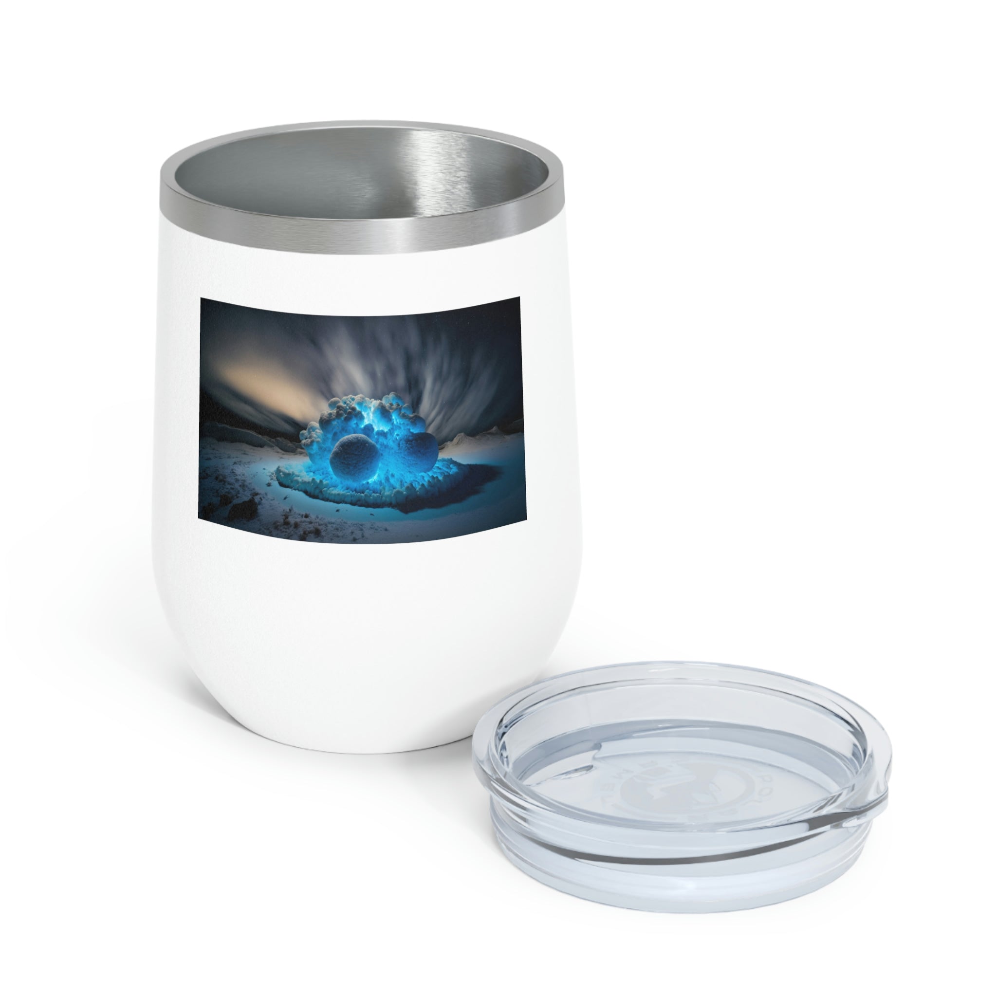 Galaxy Effects Wine Tumbler with vibrant colors and clear lid, perfect for hot and cold beverages.