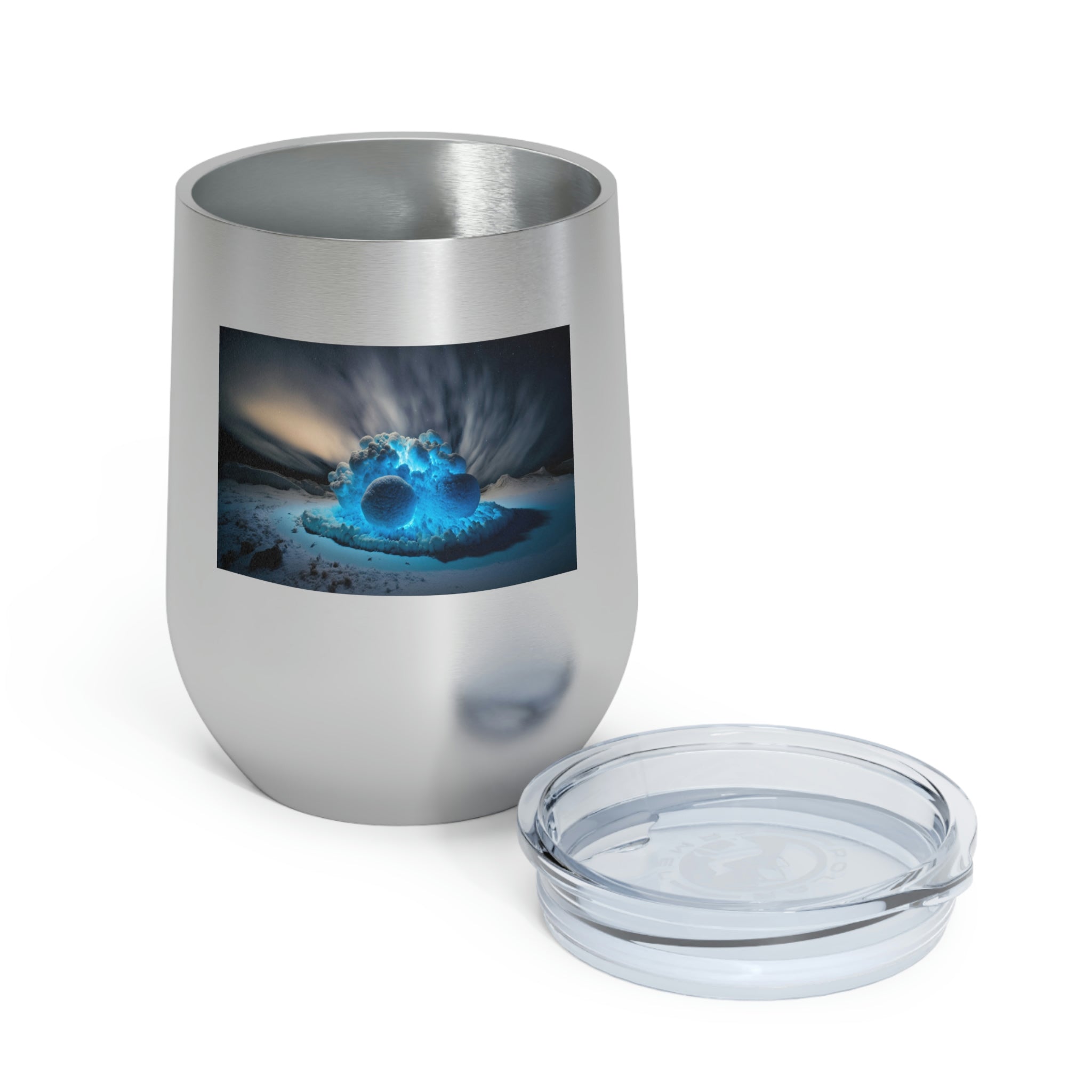 Galaxy Effects Wine Tumbler with vibrant colors and clear lid, perfect for hot and cold beverages.