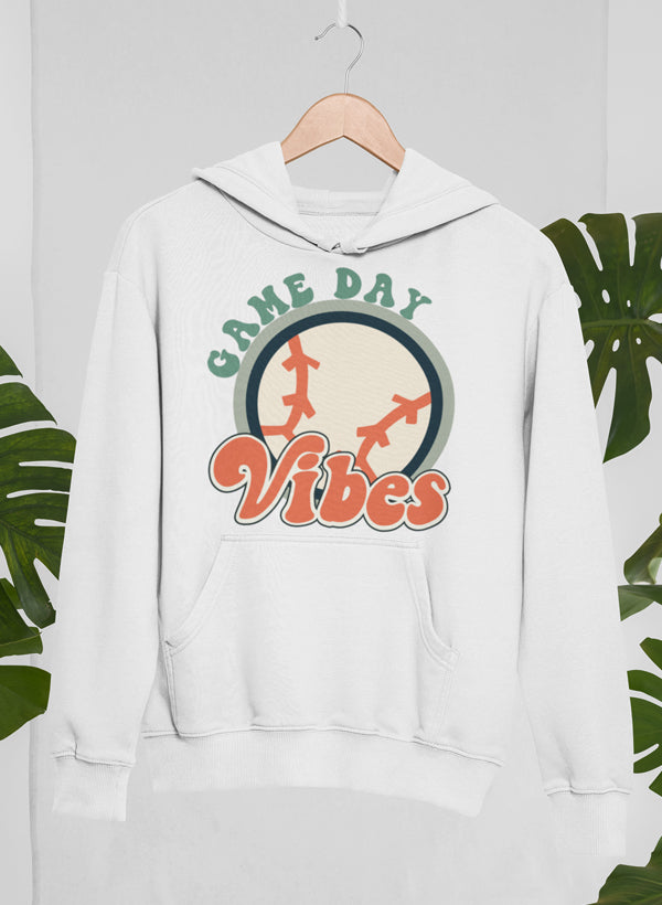 Game Day Vibes Hoodie featuring a cozy cotton/poly fleece blend with adjustable hood and banded cuffs, designed by top artists.