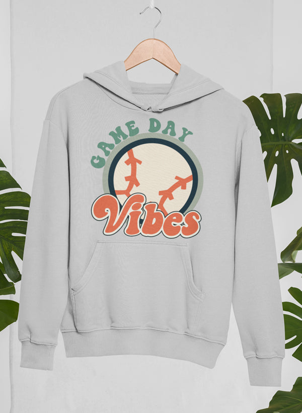 Game Day Vibes Hoodie featuring a cozy cotton/poly fleece blend with adjustable hood and banded cuffs, designed by top artists.