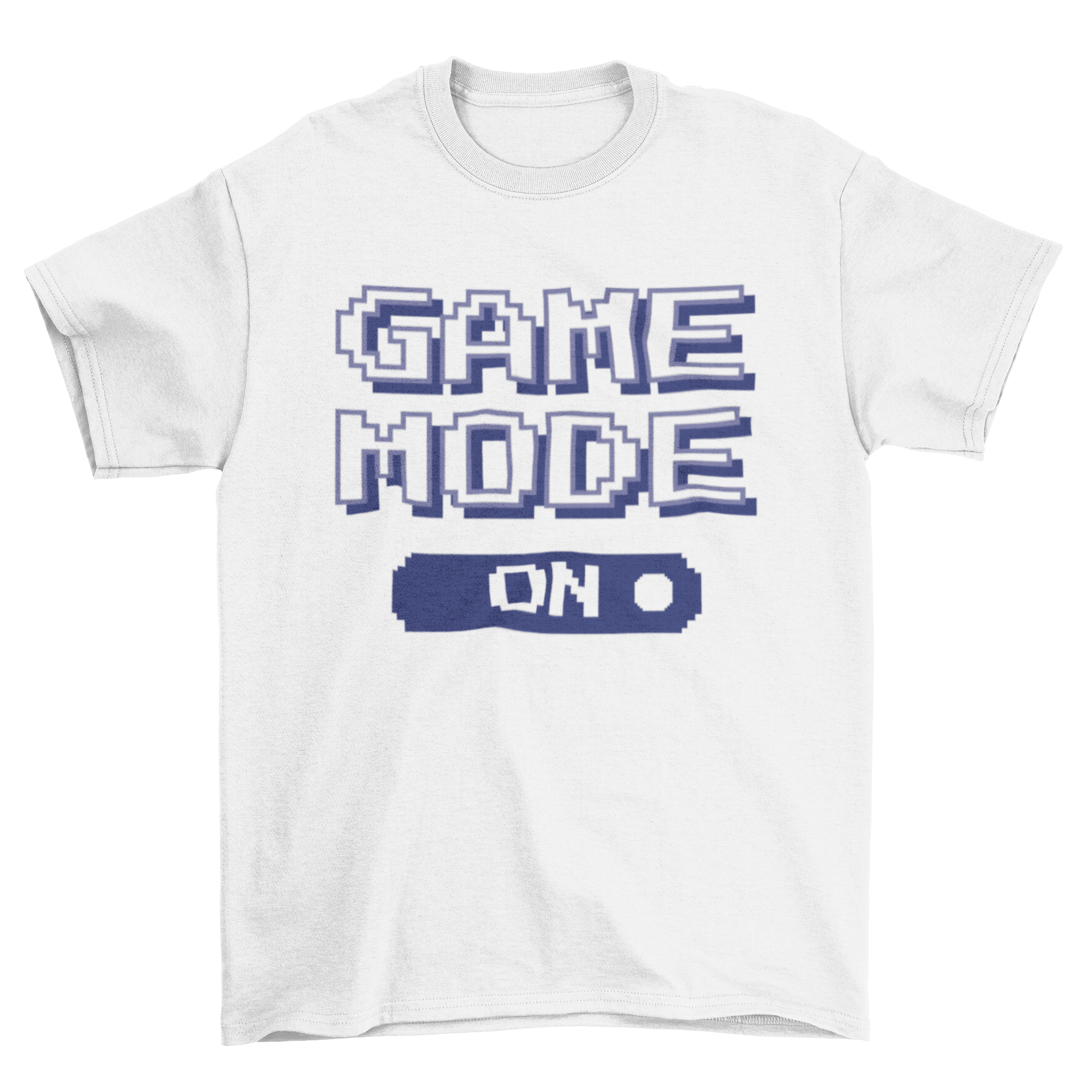 A stylish black t-shirt featuring the quote 'Game Mode On' in a vibrant video game style, perfect for gamers.