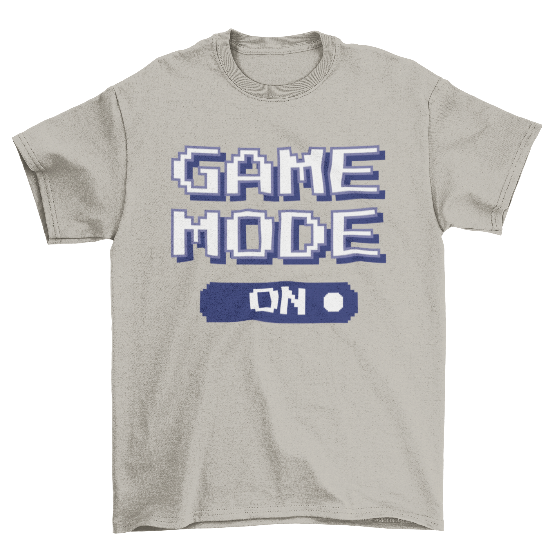 A stylish black t-shirt featuring the quote 'Game Mode On' in a vibrant video game style, perfect for gamers.