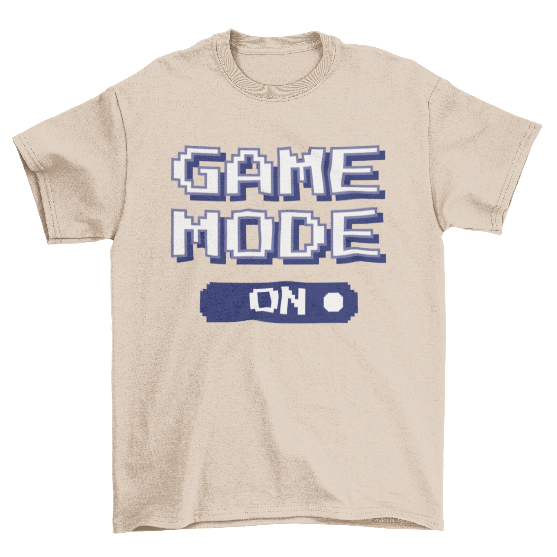 A stylish black t-shirt featuring the quote 'Game Mode On' in a vibrant video game style, perfect for gamers.