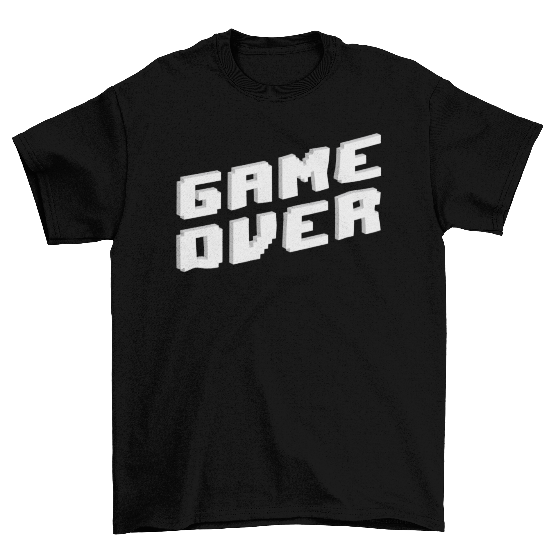 Game Over Gamer Unisex T-shirt featuring a retro pixelated design in vibrant colors.