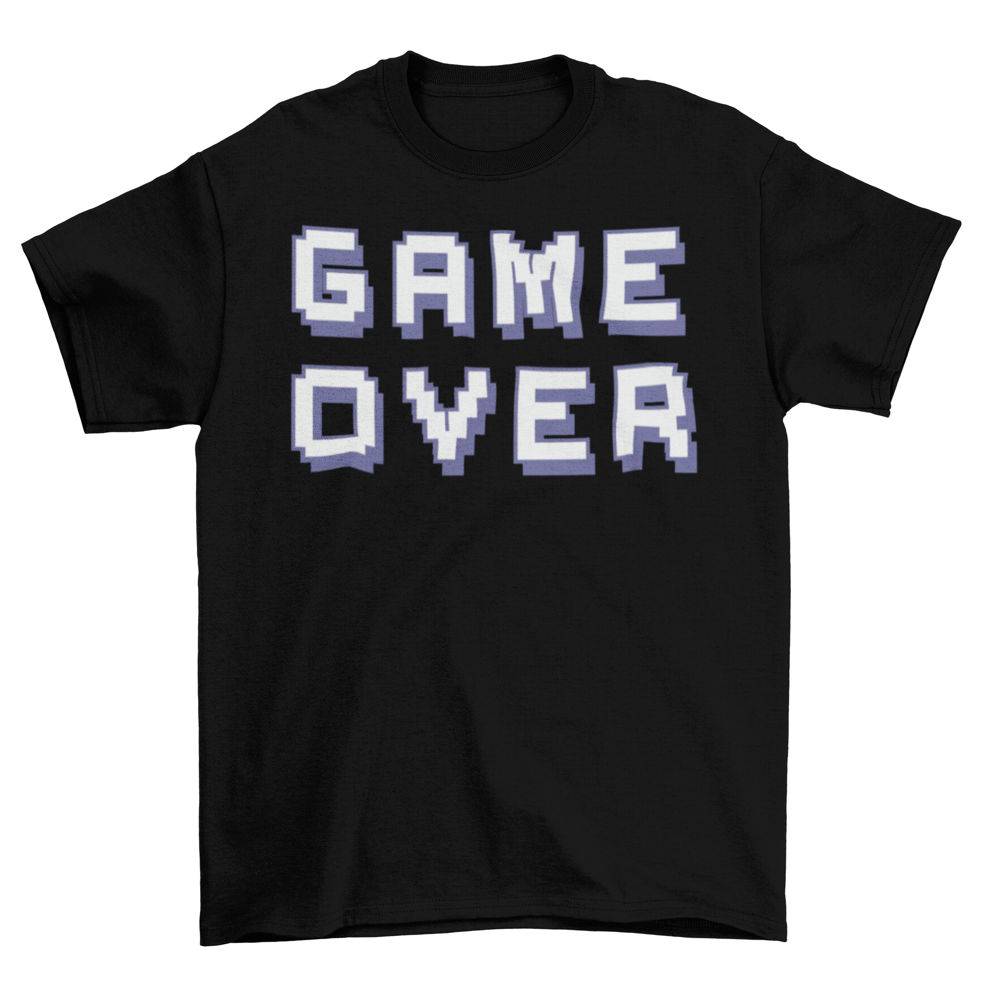 A stylish t-shirt featuring the pixelated quote 'Game Over' in bold letters, perfect for gamers.