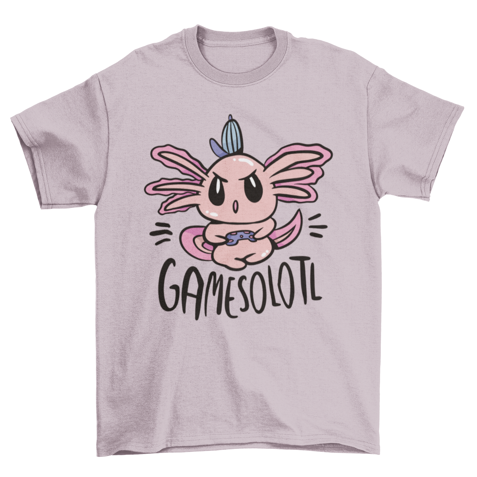 Gamer axolotl t-shirt featuring a colorful doodle design of an axolotl, perfect for gaming enthusiasts.