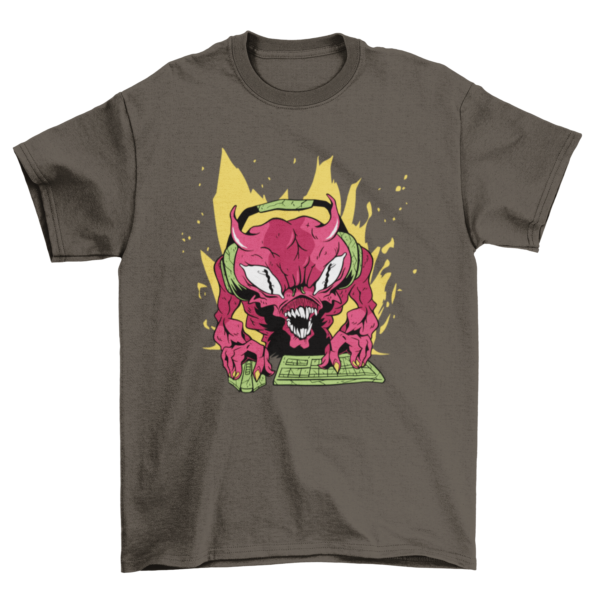 Gamer Demon T-Shirt featuring a vibrant design of a demon playing video games, perfect for gaming enthusiasts.