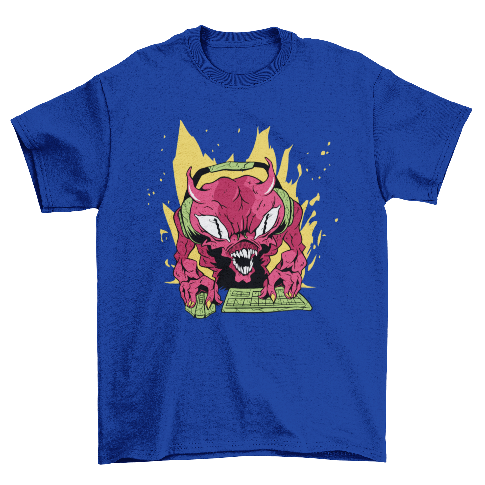 Gamer Demon T-Shirt featuring a vibrant design of a demon playing video games, perfect for gaming enthusiasts.