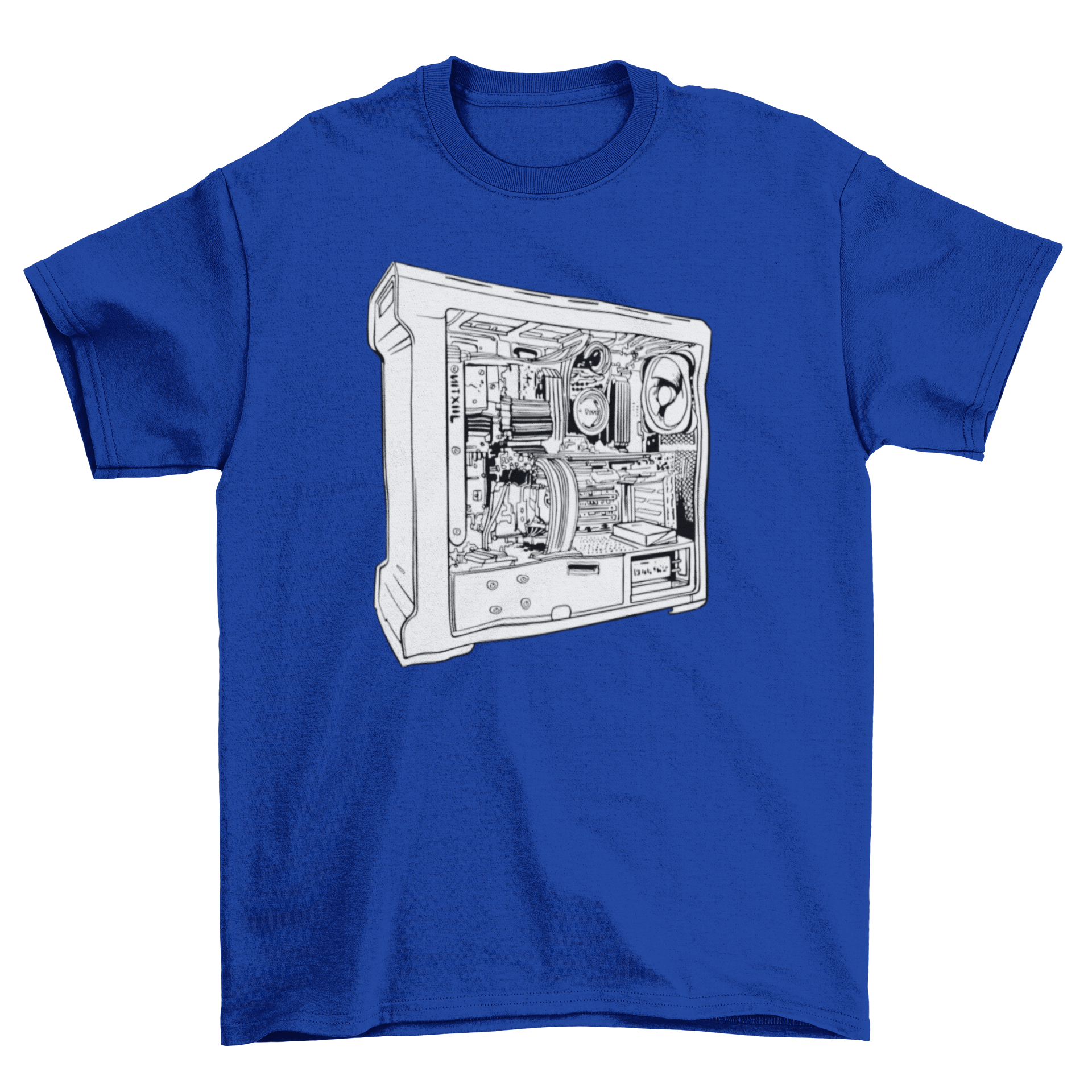 A stylish Gamer PC T-Shirt featuring a unique hand-drawn design of a gaming computer, perfect for gaming enthusiasts.