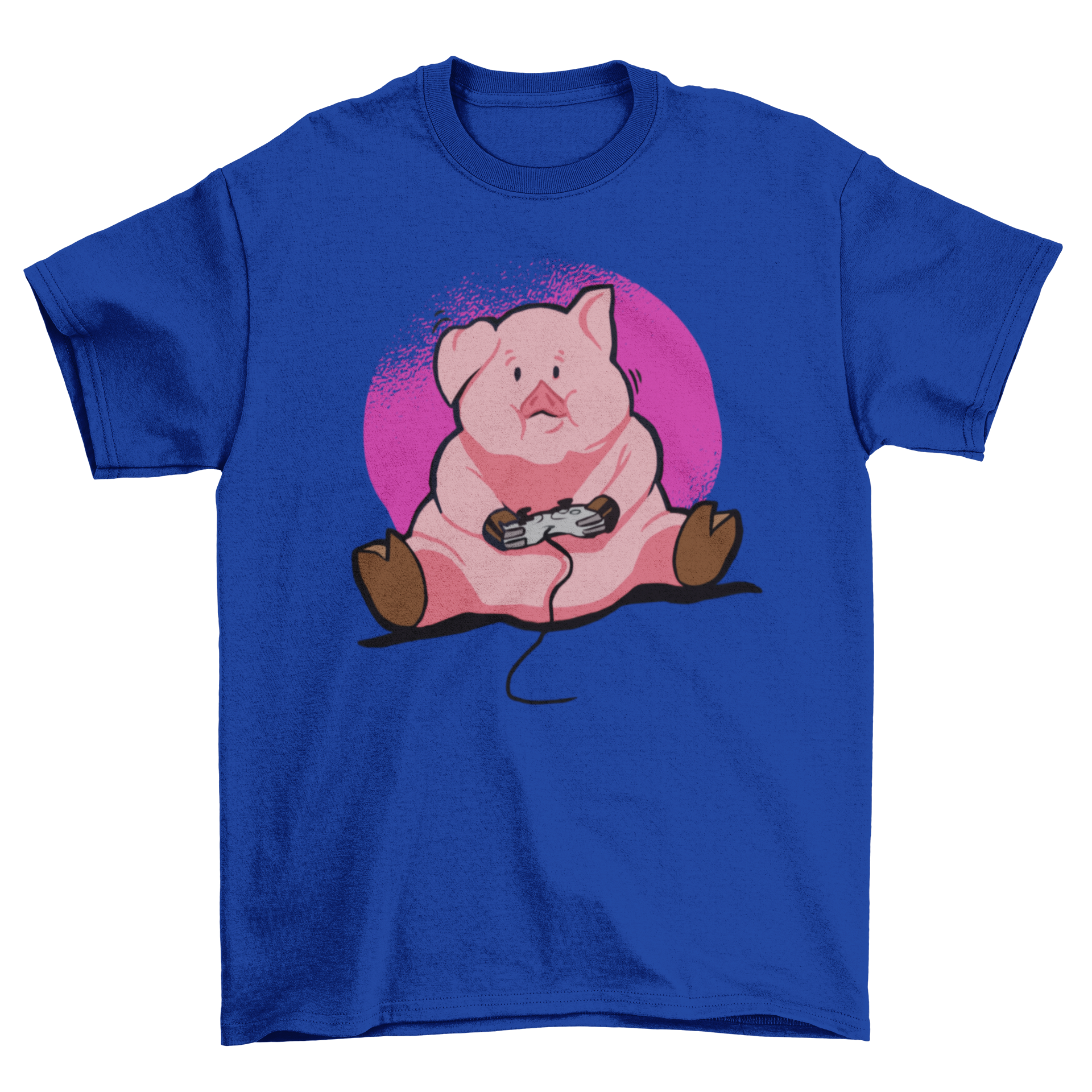 Gamer Pig T-Shirt featuring a cute chubby pig playing video games, perfect for gamers.