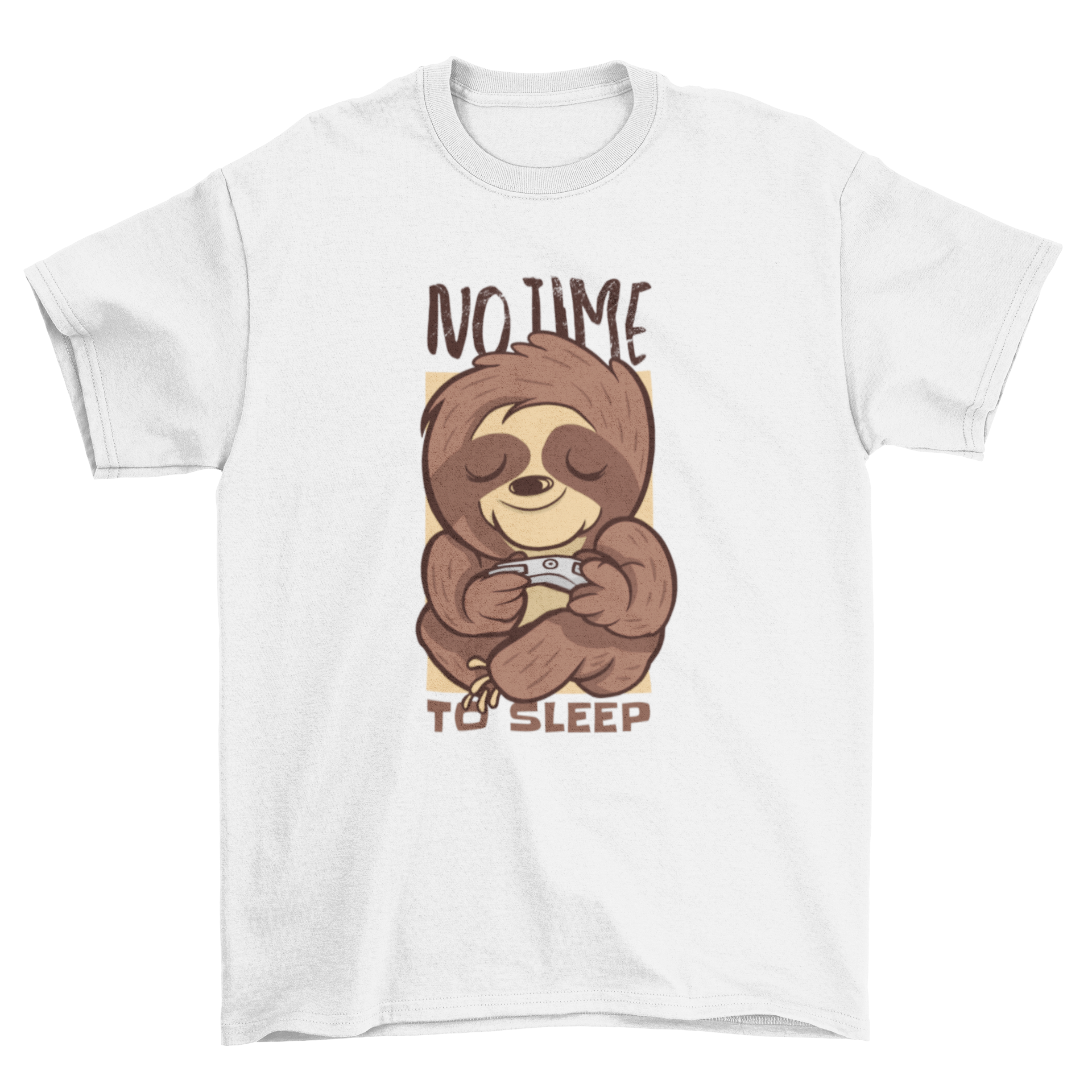 Gamer Sloth T-shirt design featuring a relaxed sloth playing video games with vibrant colors.