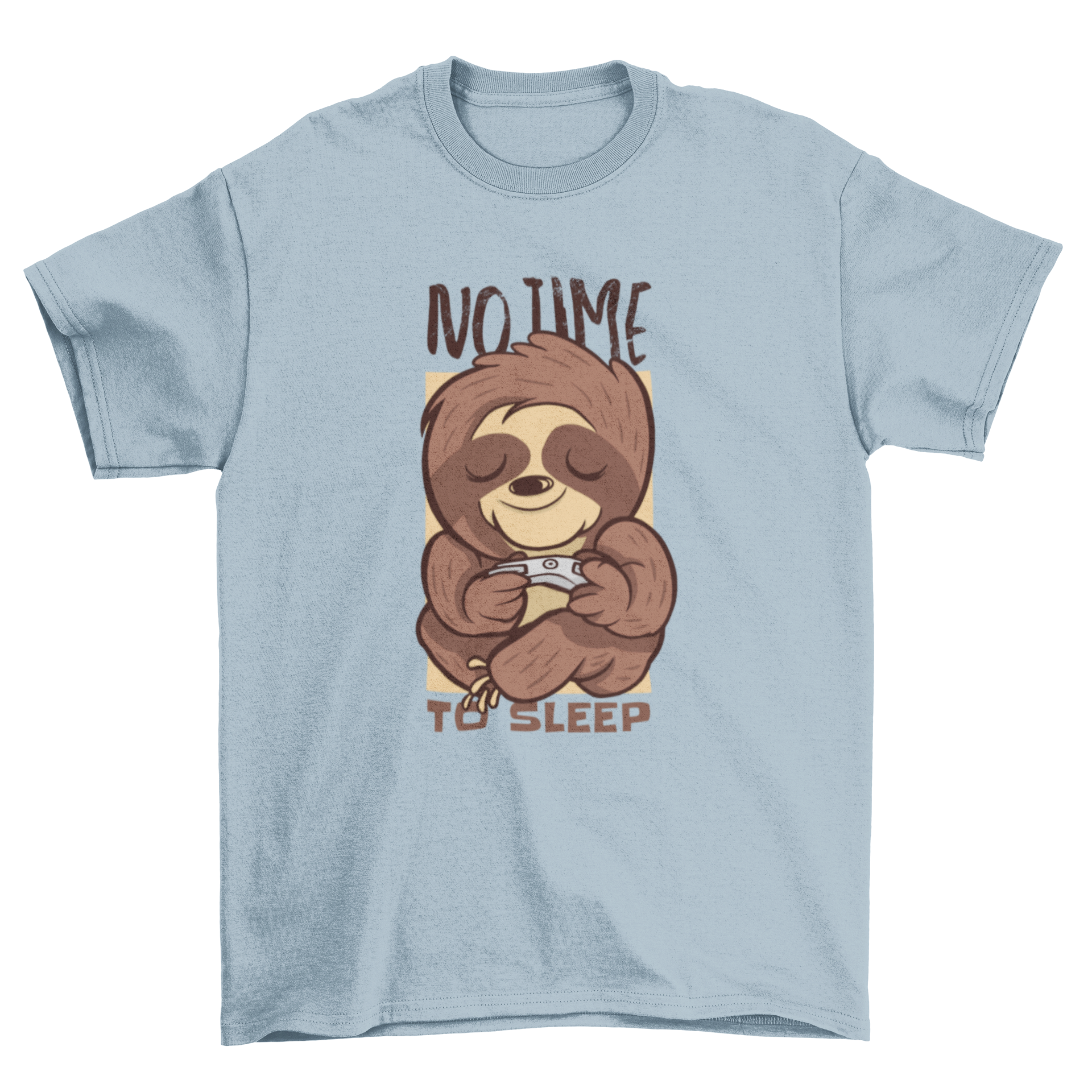 Gamer Sloth T-shirt design featuring a relaxed sloth playing video games with vibrant colors.